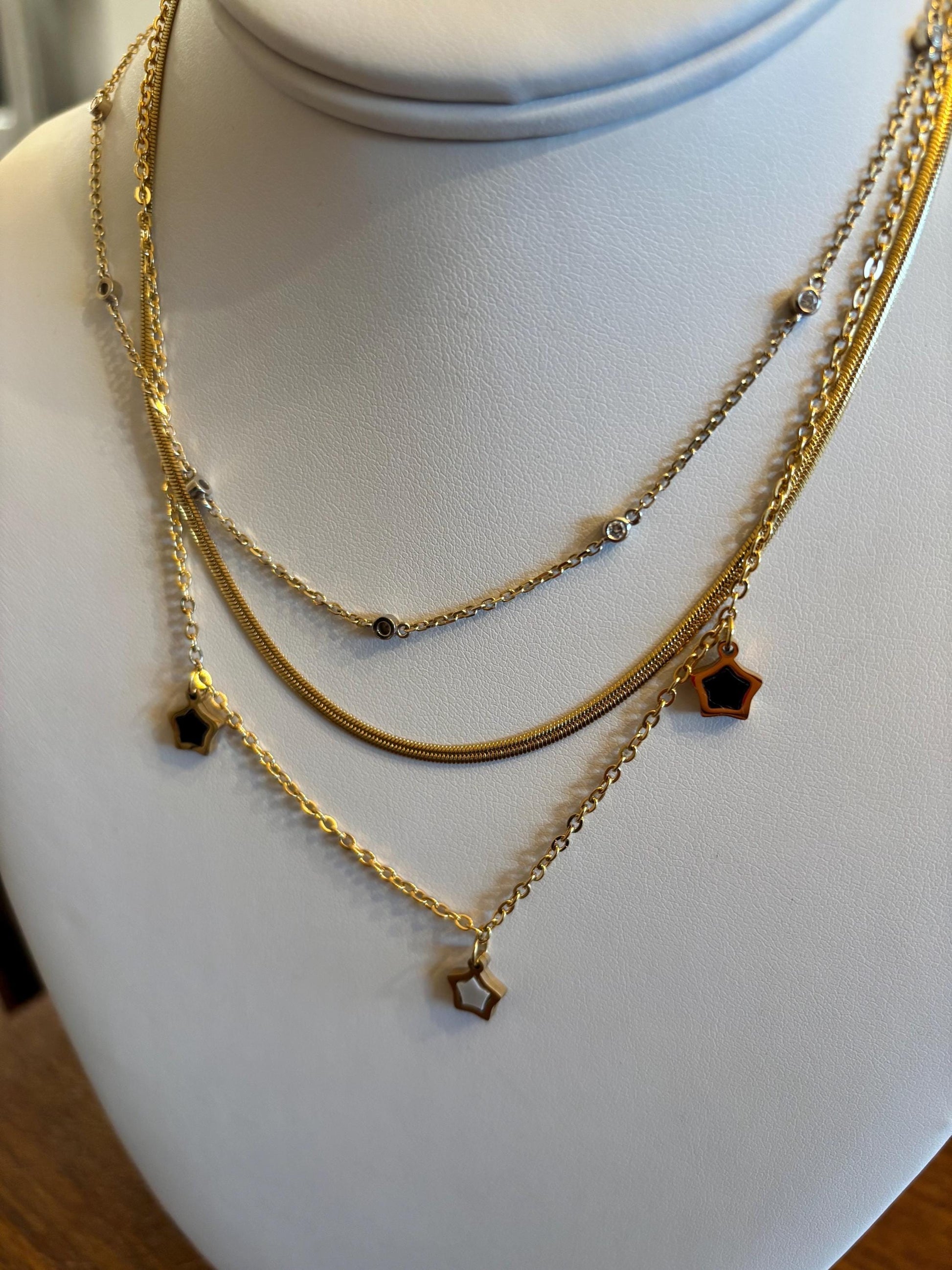 Star Stacked Celestial Layered Gold Necklace pvd Gold Plate