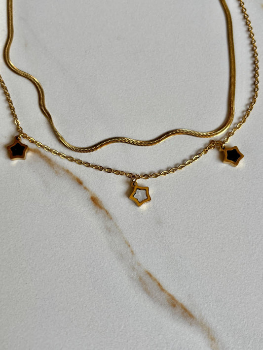 Star Stacked Celestial Layered Gold Necklace pvd Gold Plate