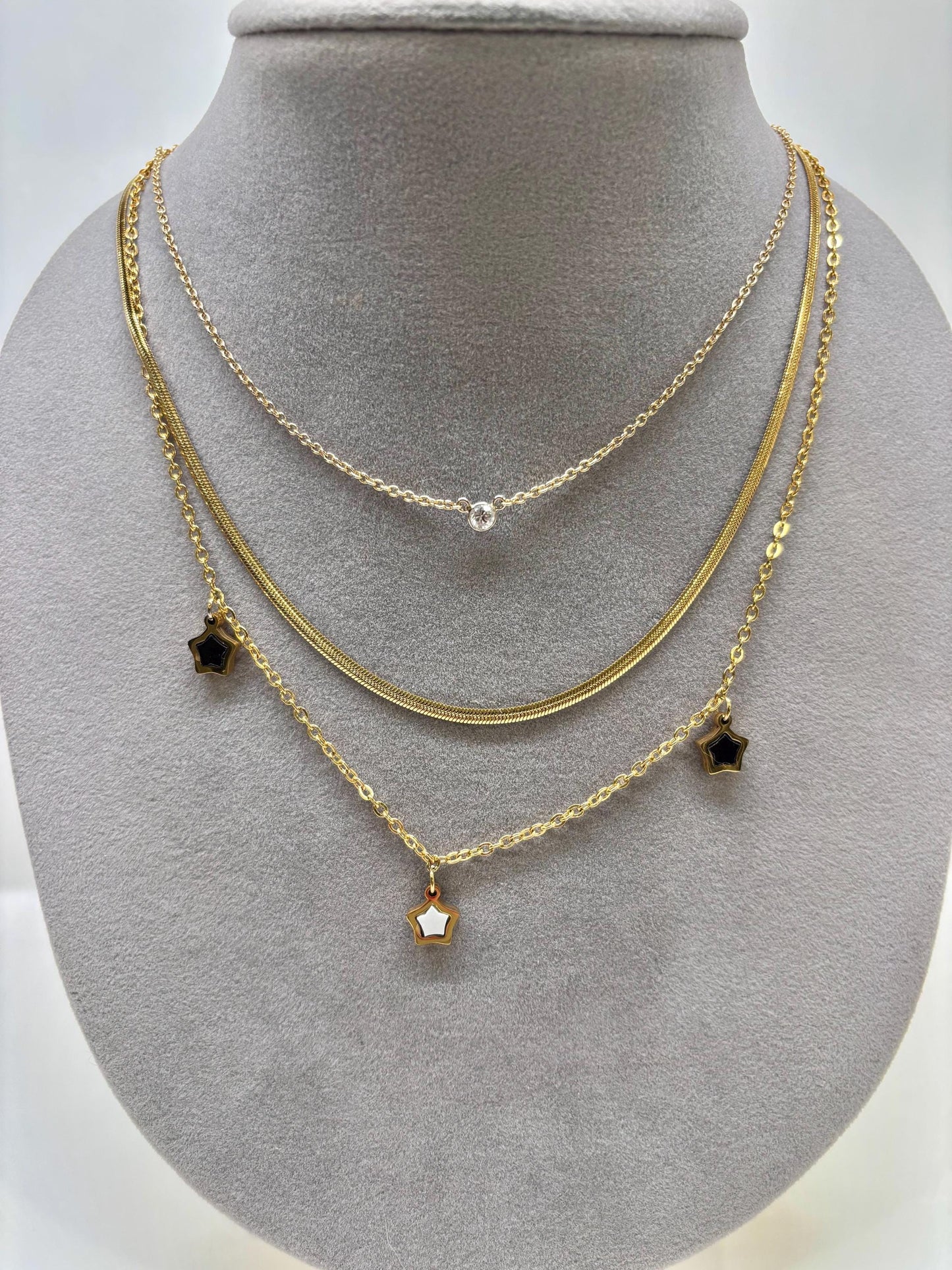 Star Stacked Celestial Layered Gold Necklace pvd Gold Plate
