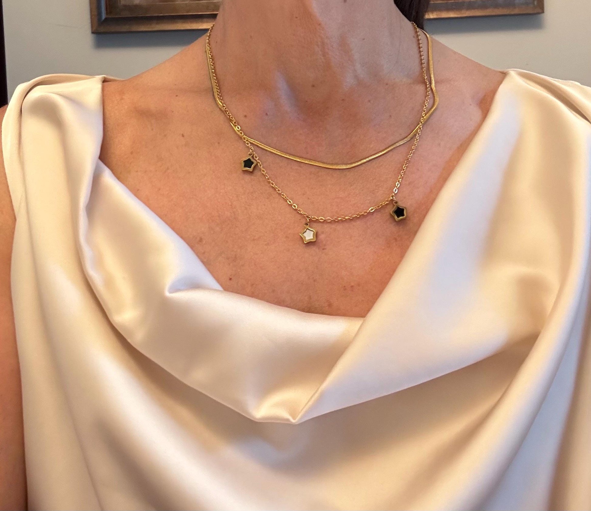 Star Stacked Celestial Layered Gold Necklace pvd Gold Plate