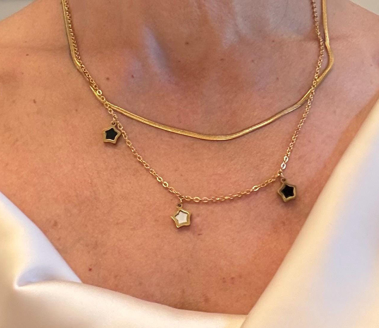 Star Stacked Celestial Layered Gold Necklace Stainless Steel 18k Gold Plate