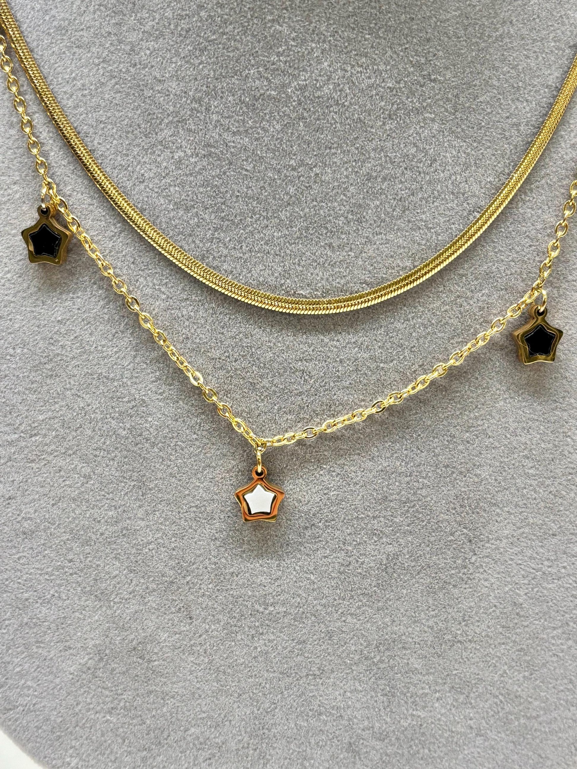 Star Stacked Celestial Layered Gold Necklace pvd Gold Plate