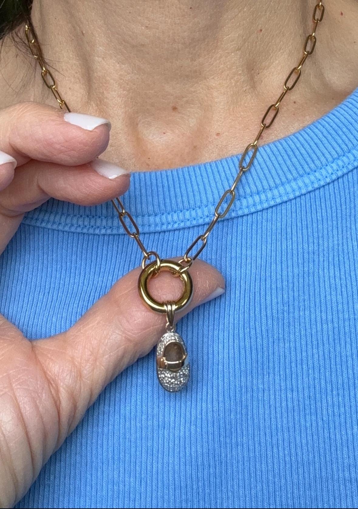 Thin Paperclip Charm Trend Necklace pvd gold plate
