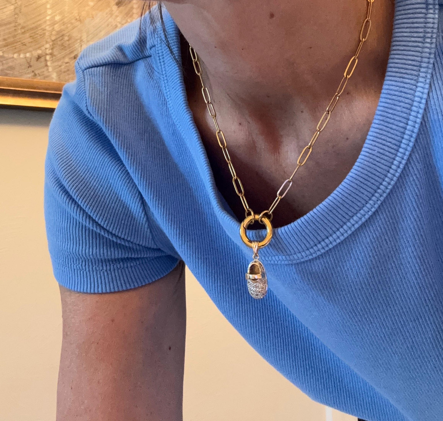 Thin Paperclip Charm Trend Necklace pvd gold plate