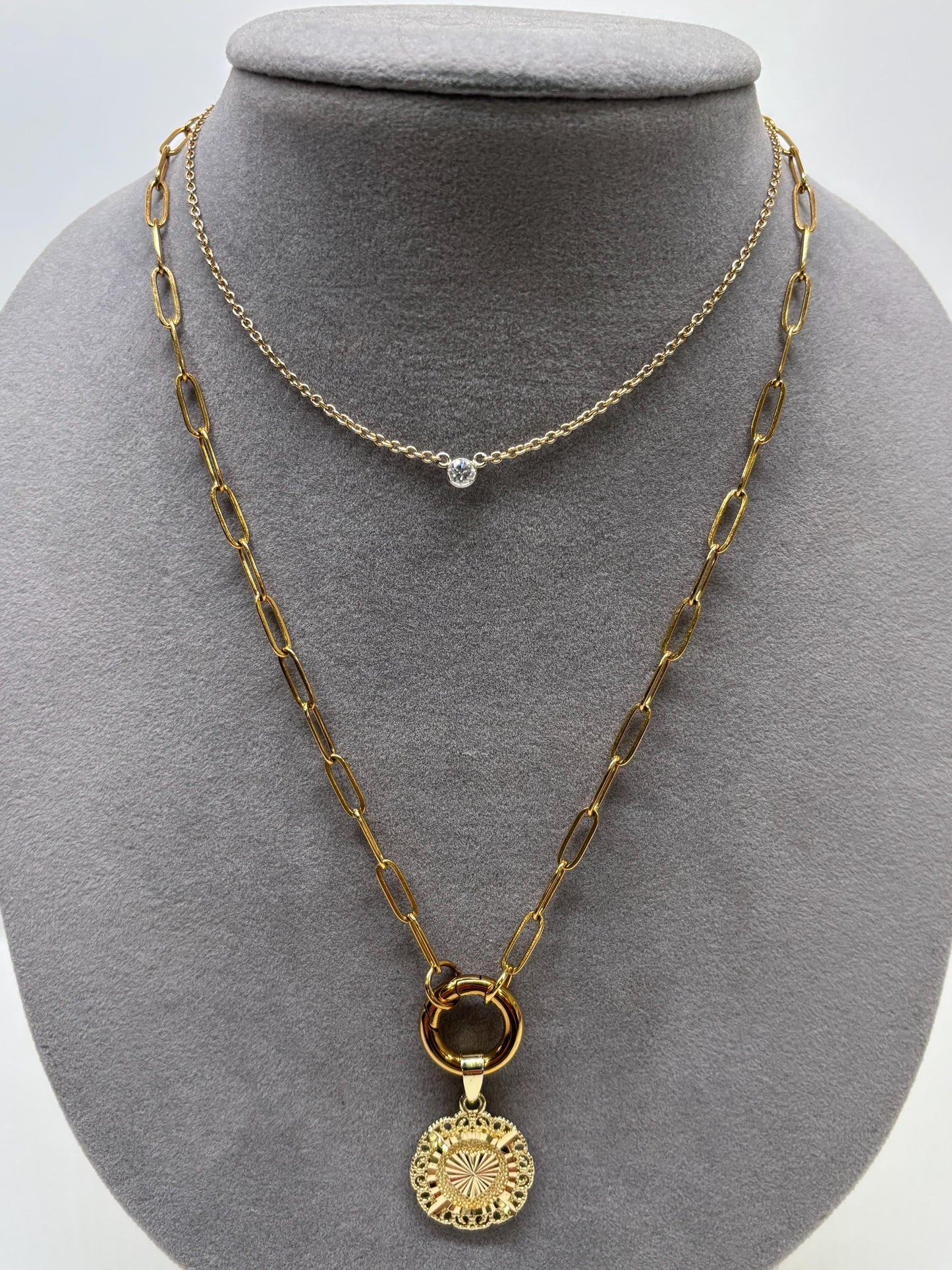 Thin Paperclip Charm Trend Necklace pvd gold plate