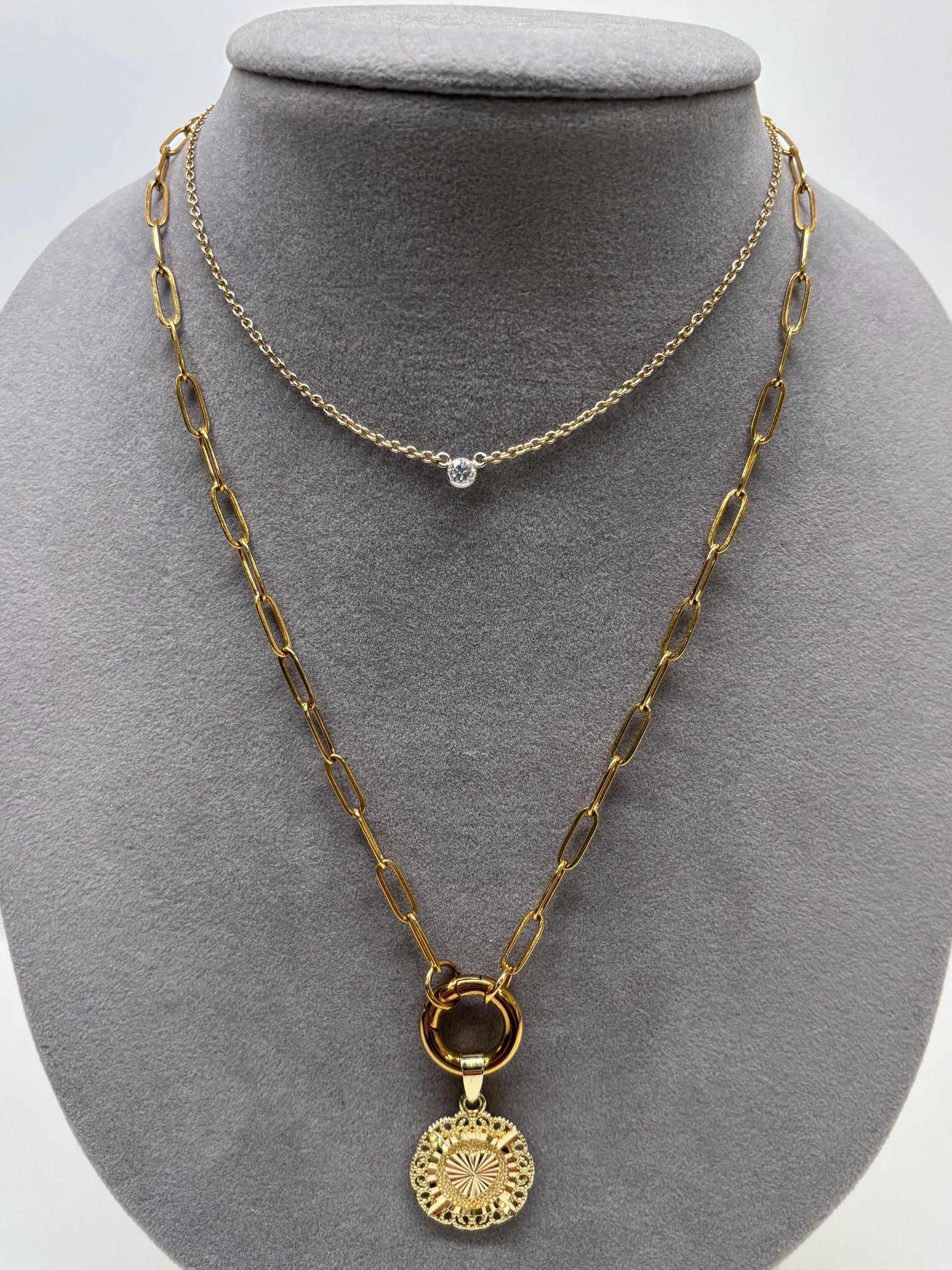 Thin Paperclip Charm Trend Necklace pvd gold plate