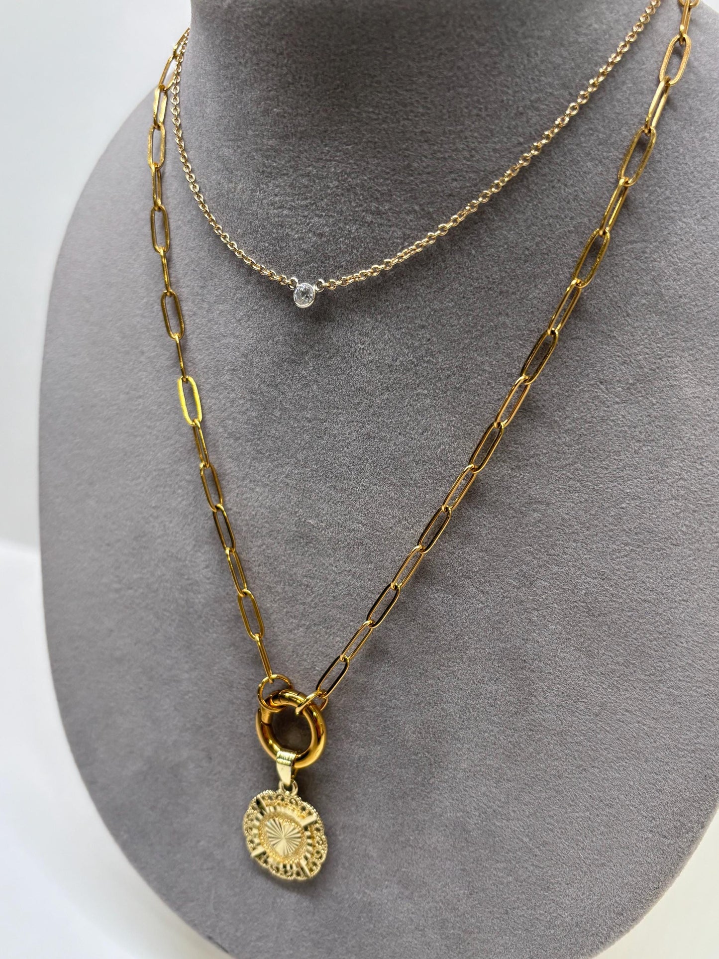 Thin Paperclip Charm Trend Necklace pvd gold plate