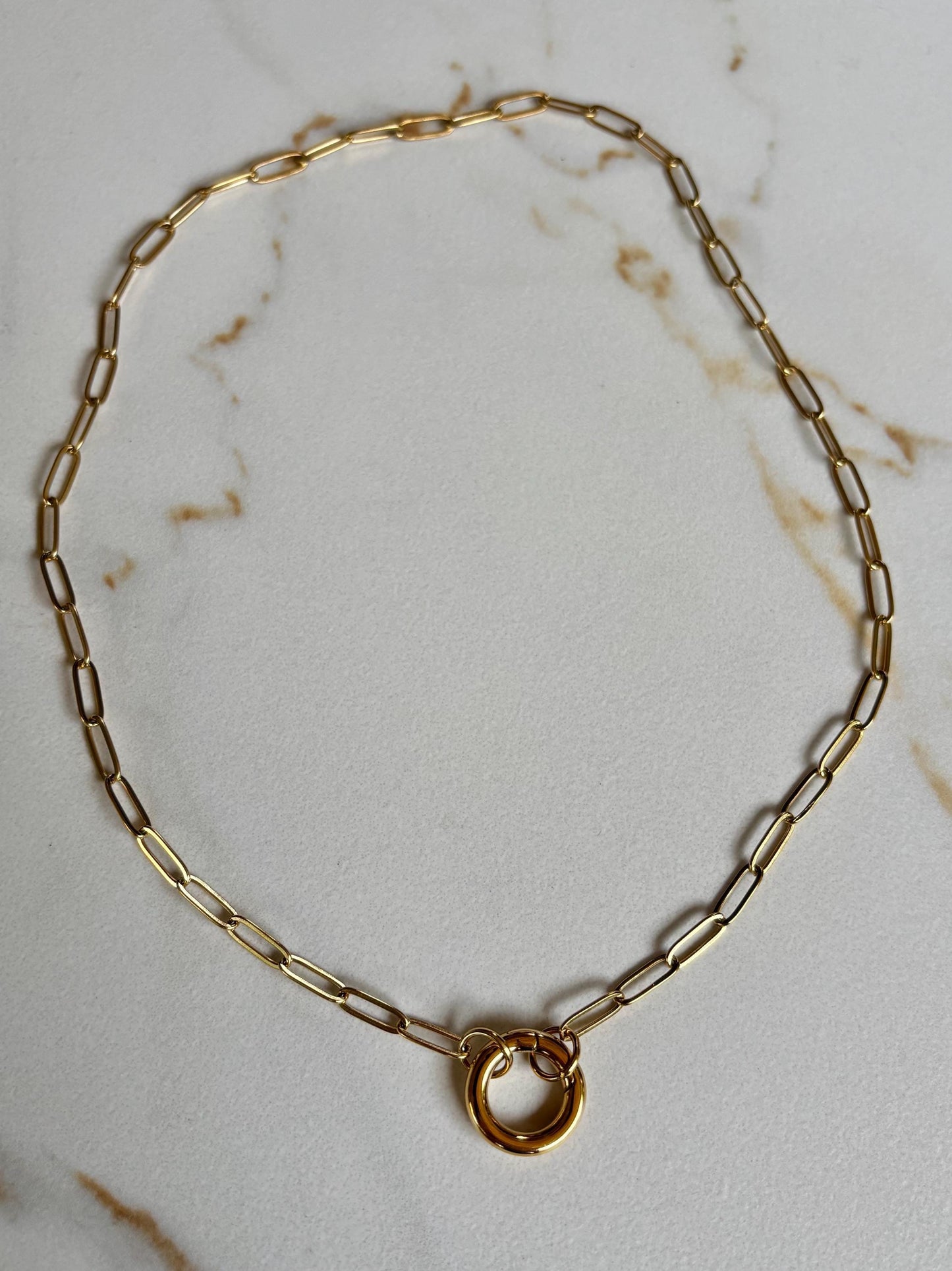 Thin Paperclip Charm Trend Necklace pvd gold plate