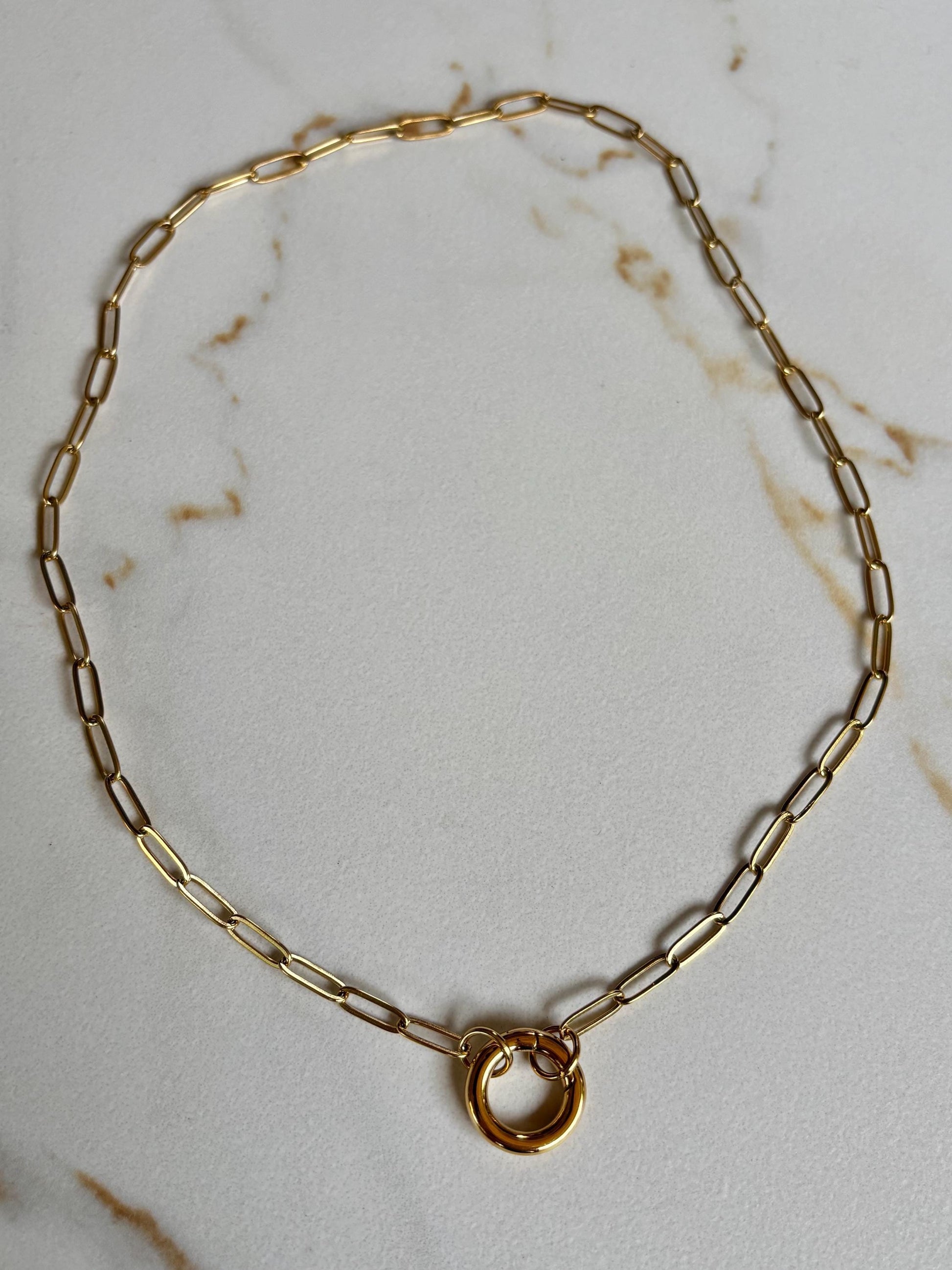 Thin Paperclip Charm Trend Necklace pvd gold plate