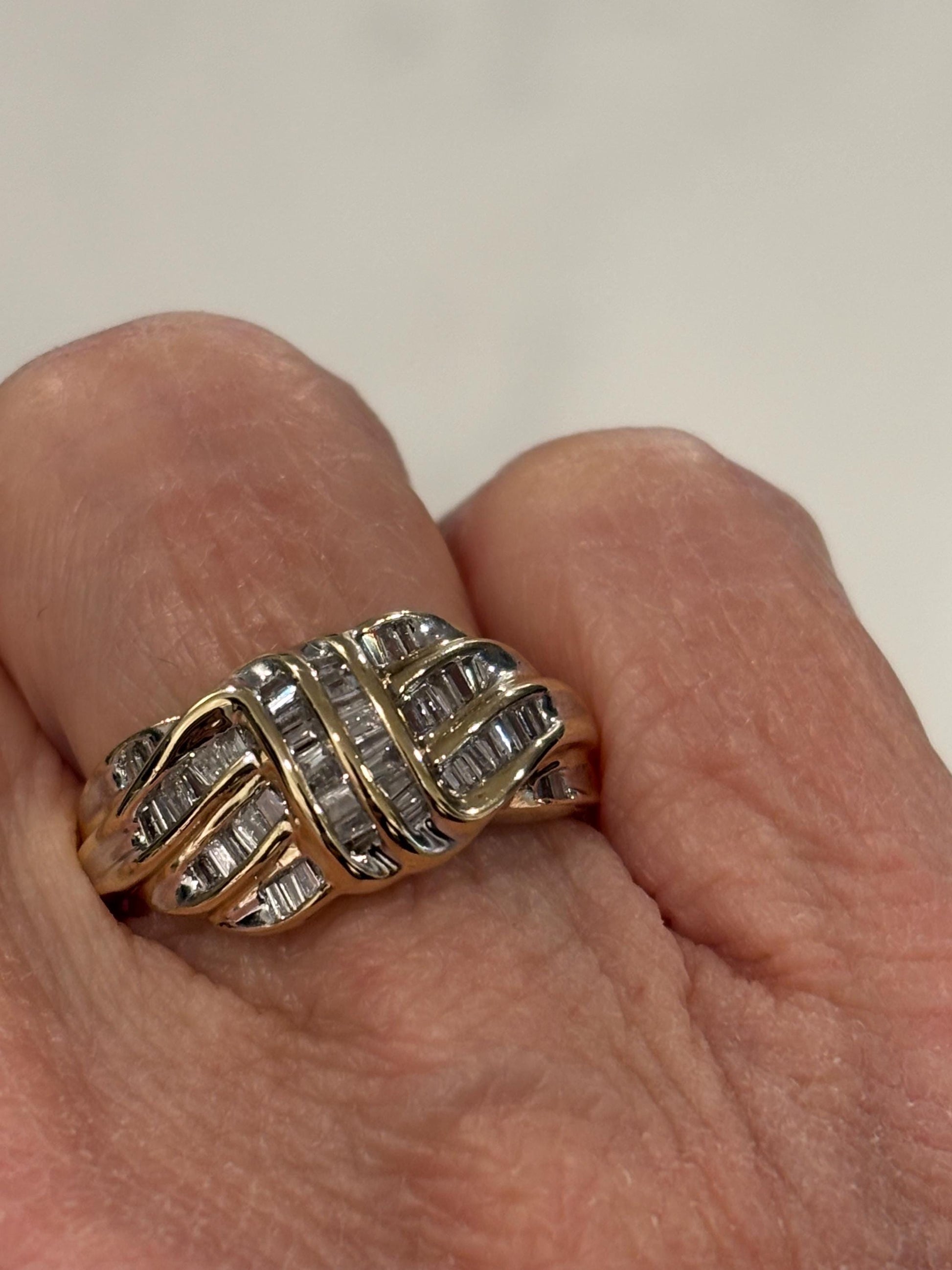 Vintage 10K Yellow Gold Baguette Diamond Cluster Ring