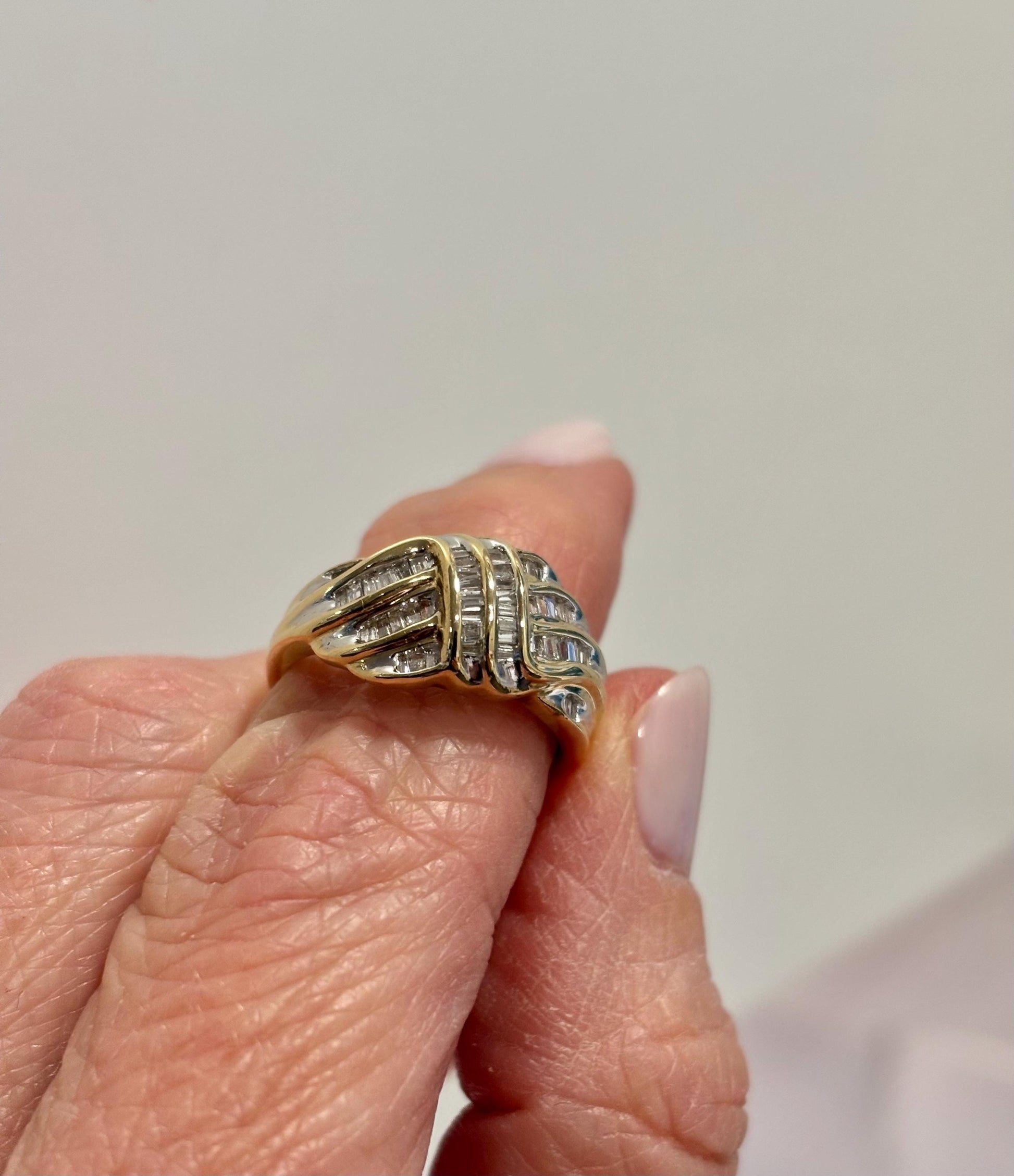 Vintage 10K Yellow Gold Baguette Diamond Cluster Ring