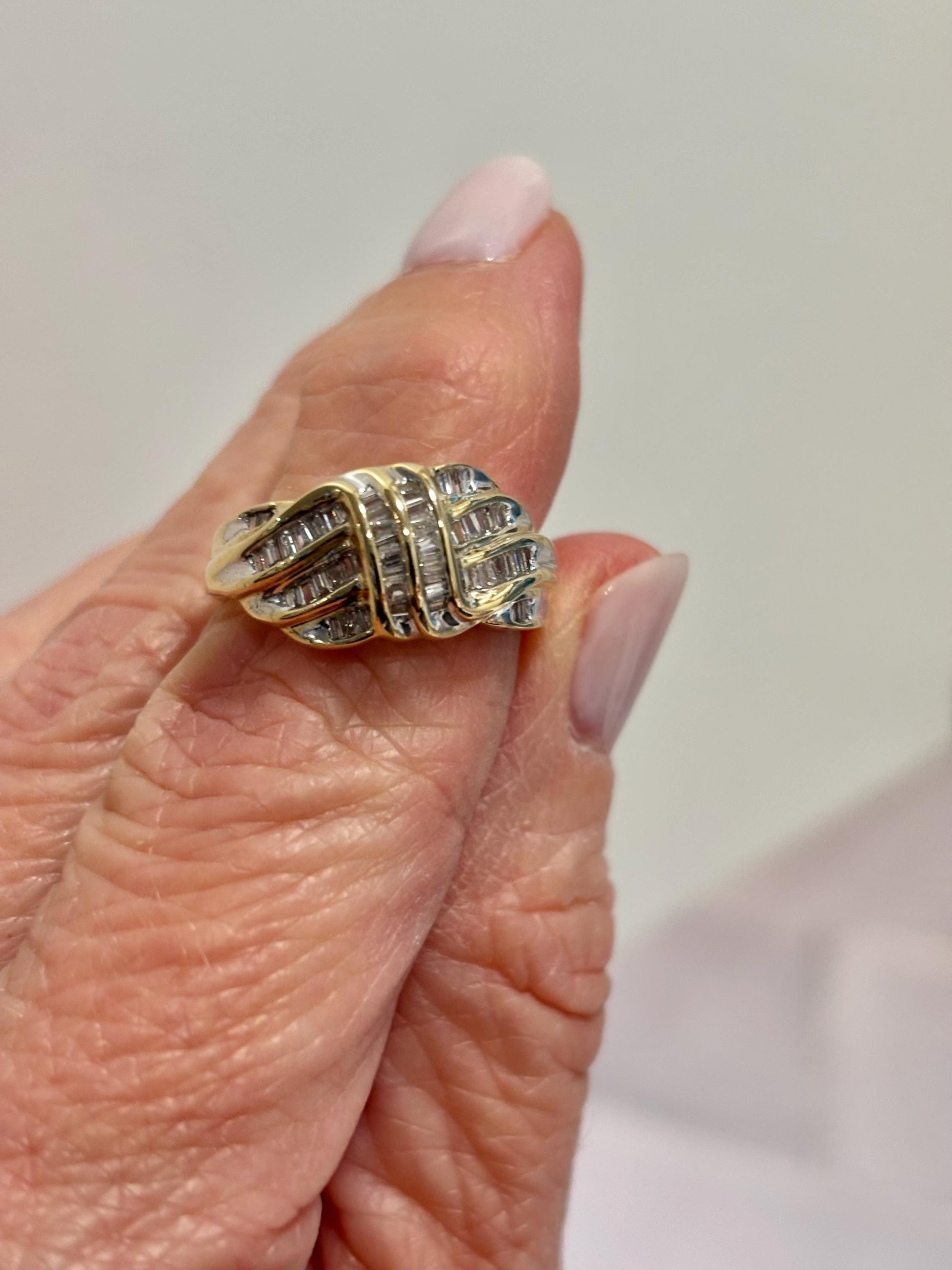Vintage 10K Yellow Gold Baguette Diamond Cluster Ring