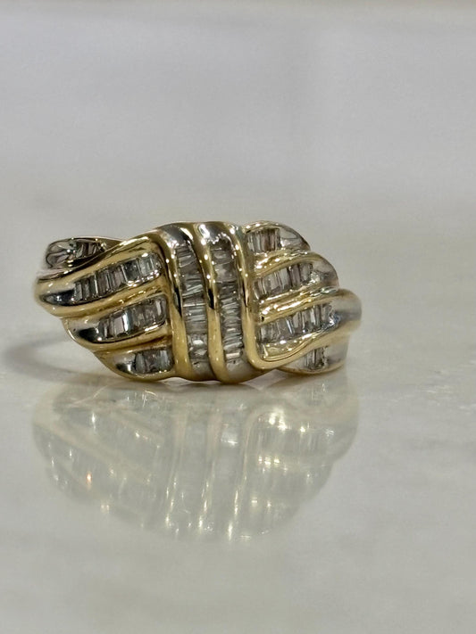 Vintage 10K Yellow Gold Baguette Diamond Cluster Ring