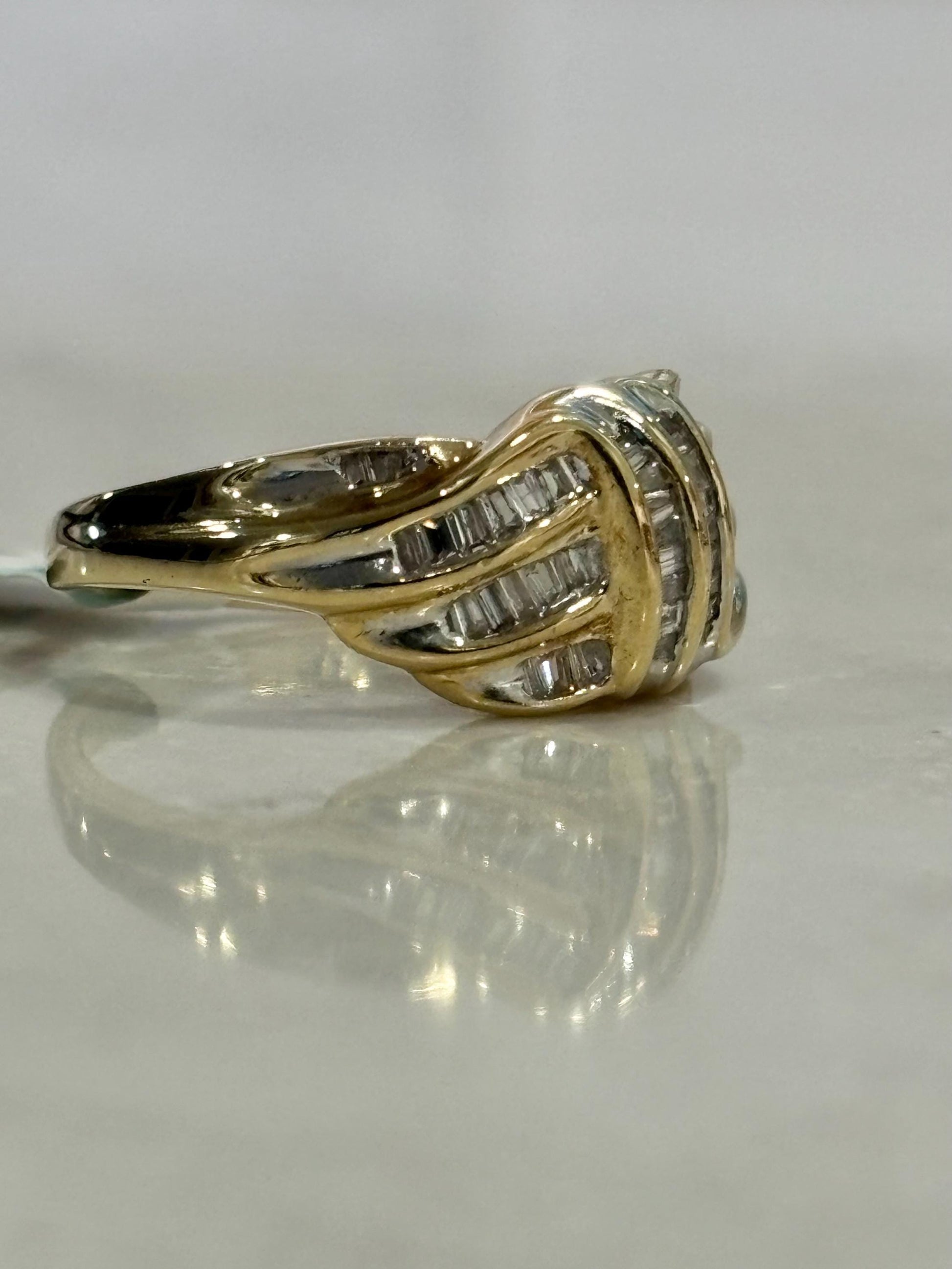 Vintage 10K Yellow Gold Baguette Diamond Cluster Ring