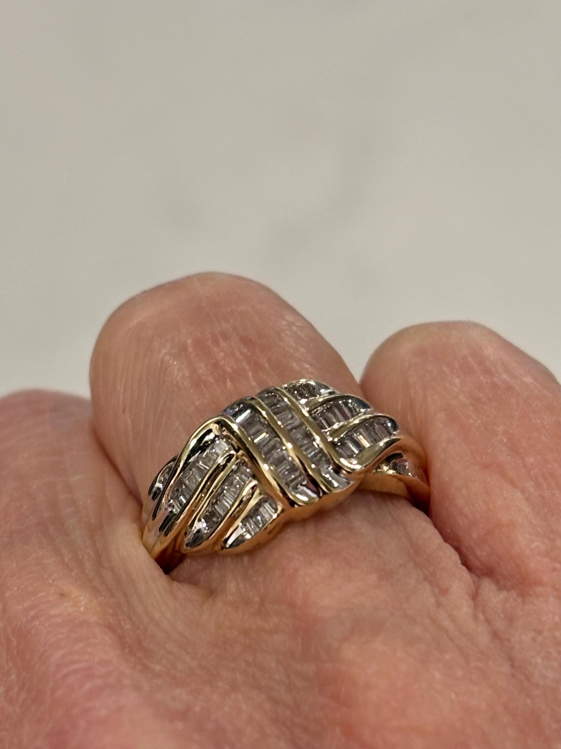 Vintage 10K Yellow Gold Baguette Diamond Cluster Ring
