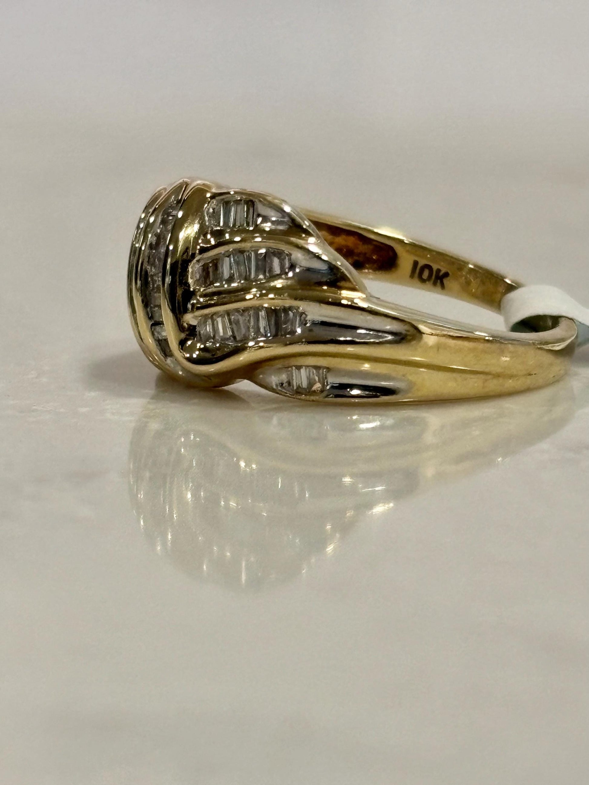 Vintage 10K Yellow Gold Baguette Diamond Cluster Ring