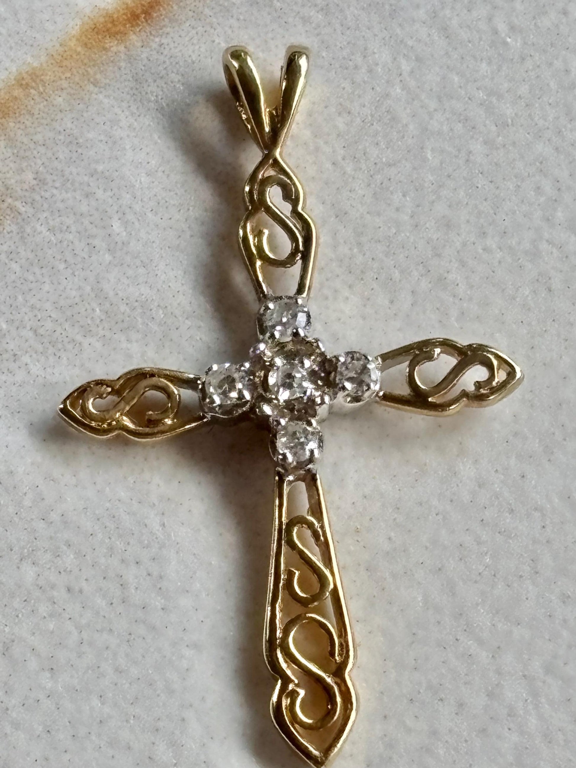 Vintage 14K Gold Cross Diamond Accents Pendant
