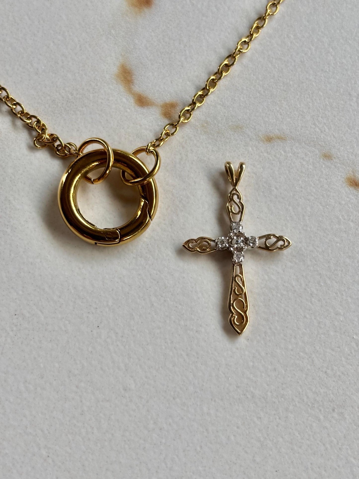 Vintage 14K Gold Cross Diamond Accents Pendant