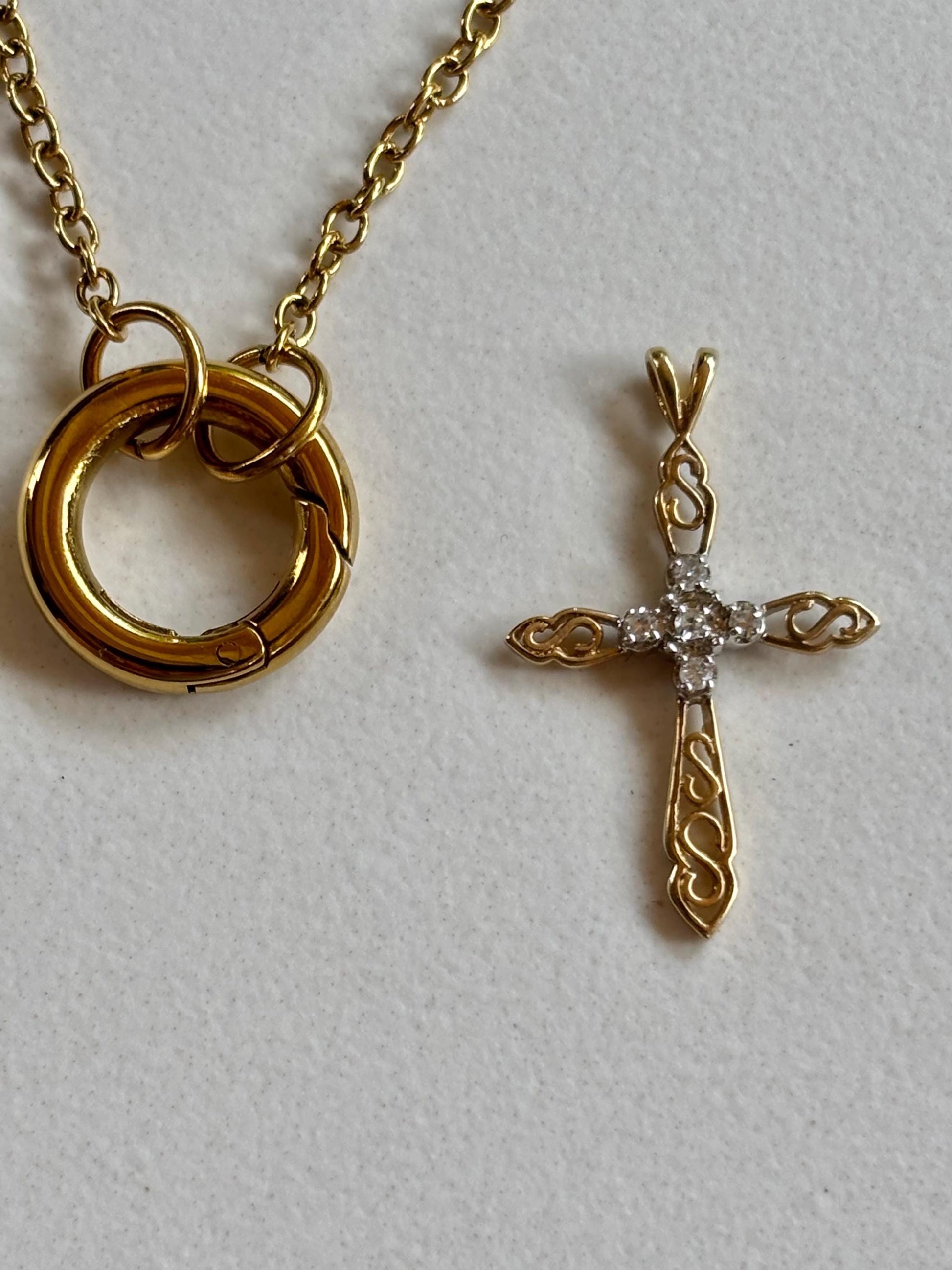 Vintage 14K Gold Cross Diamond Accents Pendant