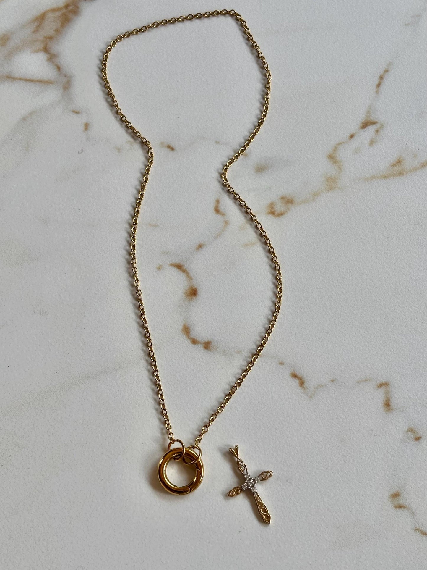 Vintage 14K Gold Cross Diamond Accents Pendant