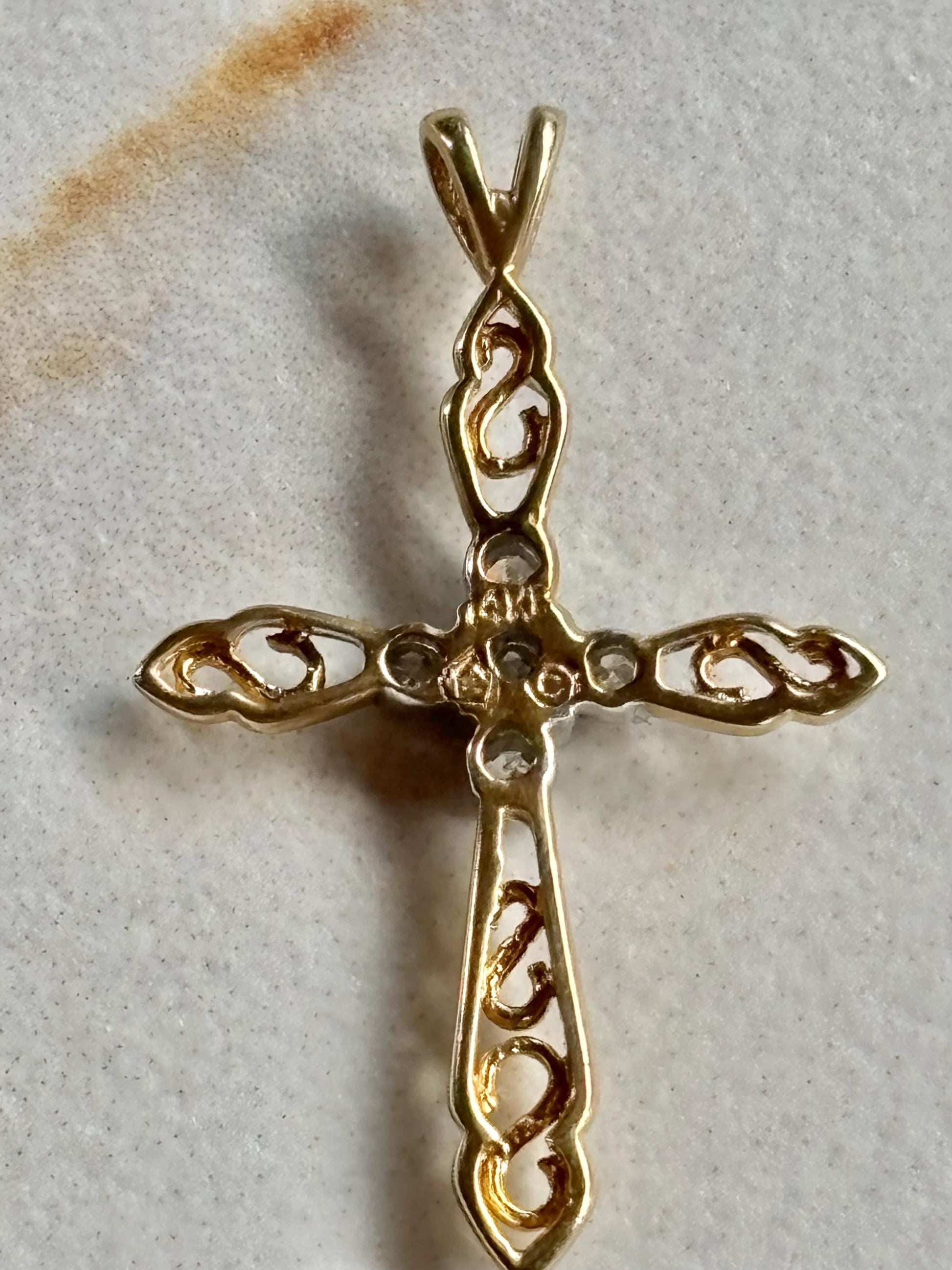 Vintage 14K Gold Cross Diamond Accents Pendant