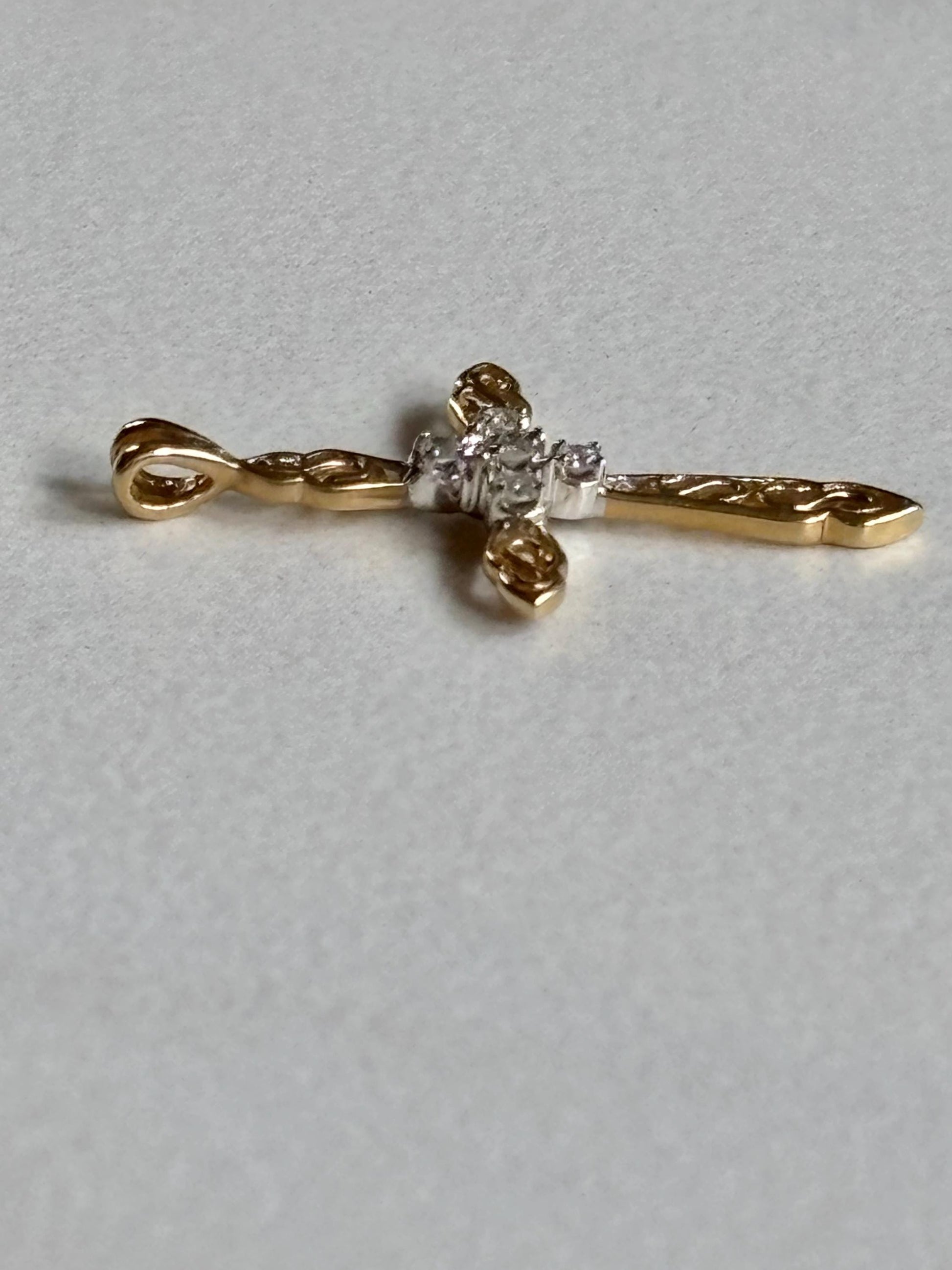 Vintage 14K Gold Cross Diamond Accents Pendant