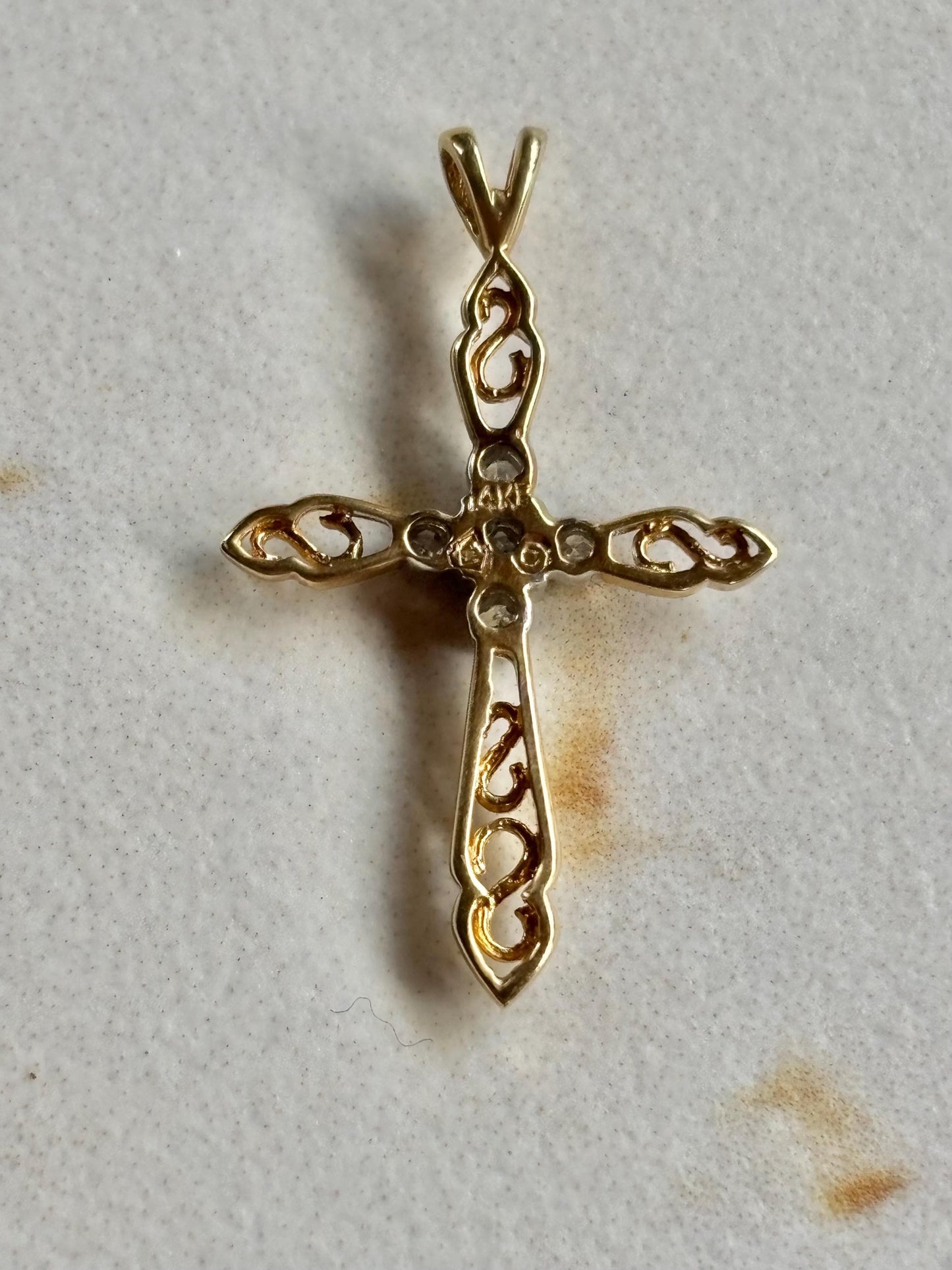 Vintage 14K Gold Cross Diamond Accents Pendant