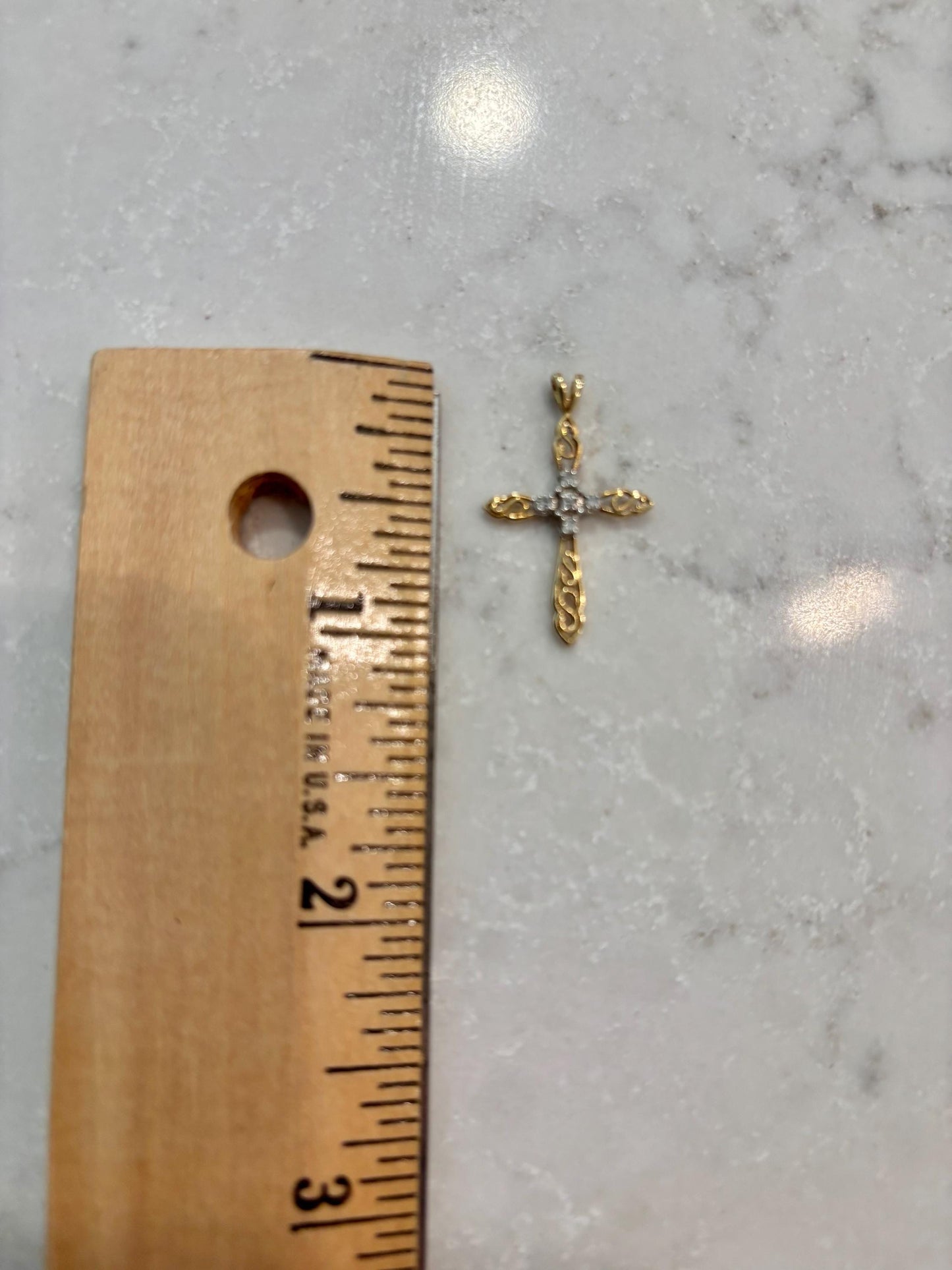 Vintage 14K Gold Cross Diamond Accents Pendant