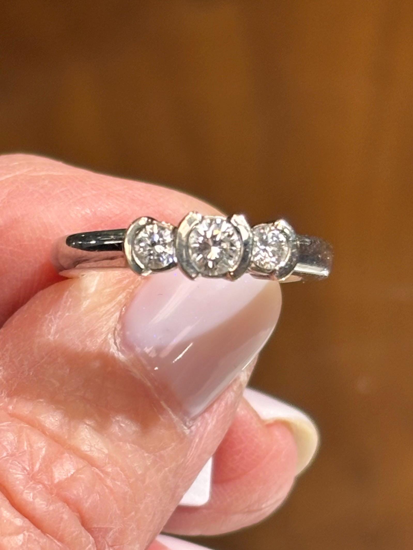 Vintage 14K White Gold Diamond Three-Stone Ring | Classic Estate Fine Jewelry