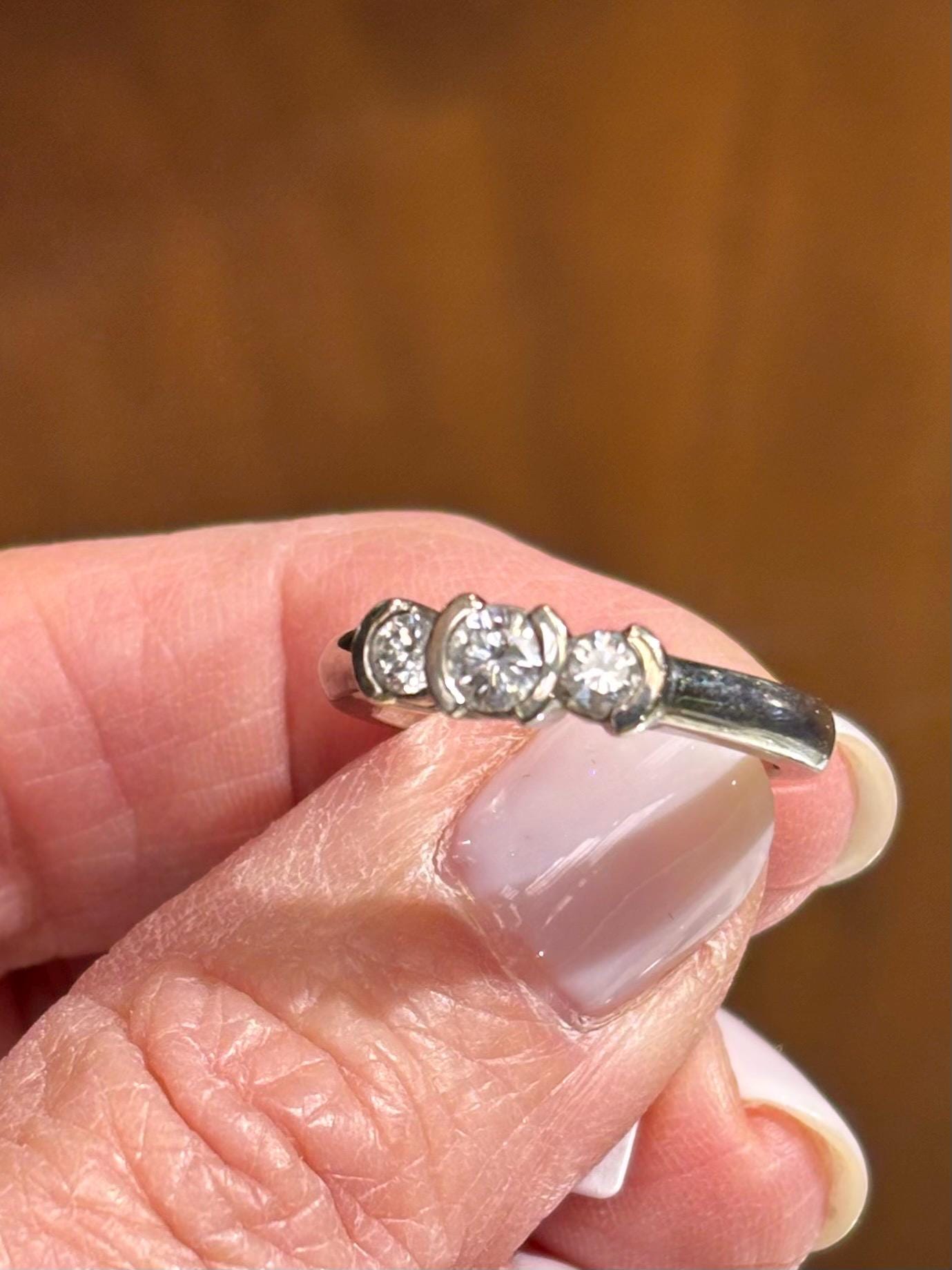 Vintage 14K White Gold Diamond Three-Stone Ring | Classic Estate Fine Jewelry