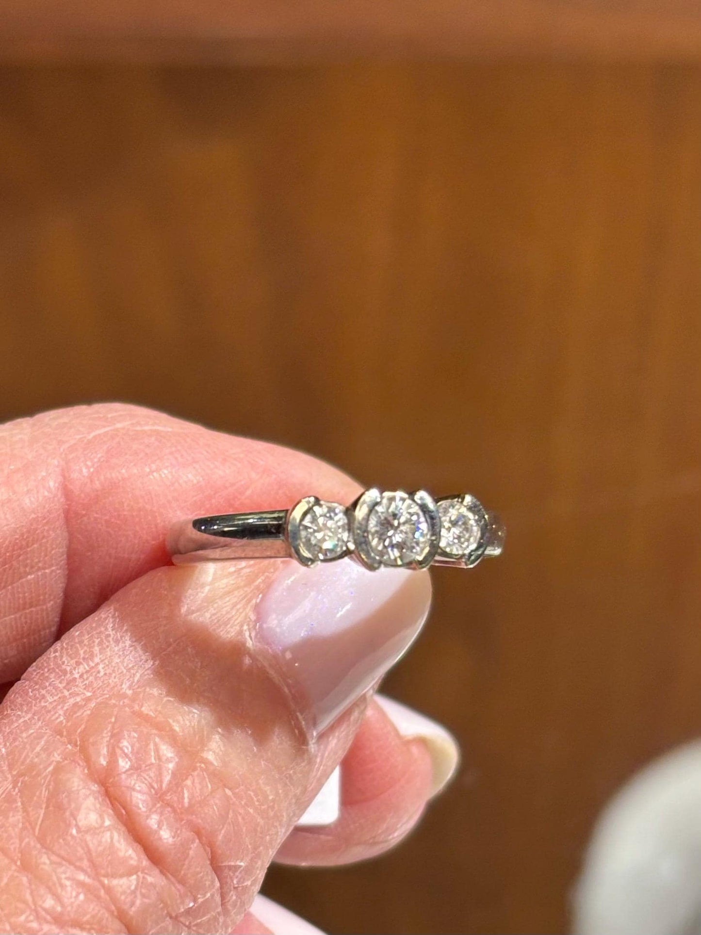 Vintage 14K White Gold Diamond Three-Stone Ring | Classic Estate Fine Jewelry