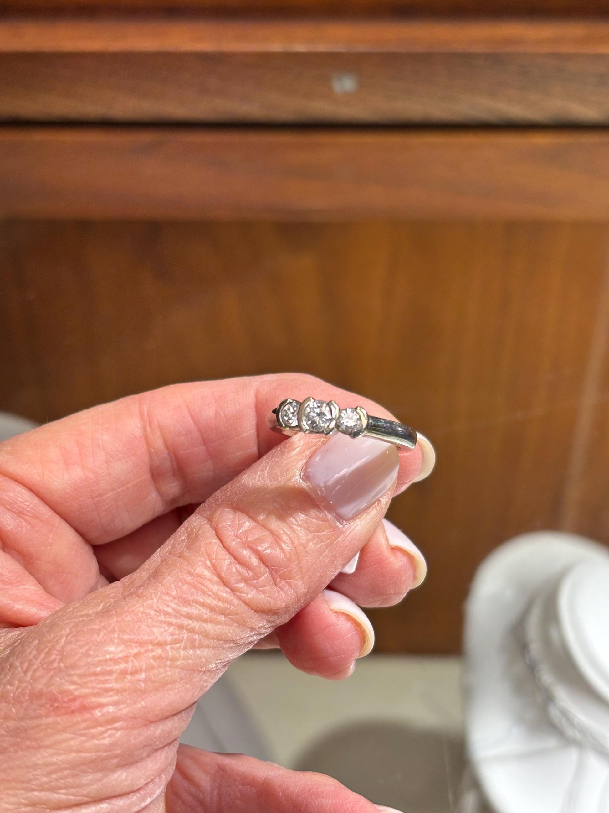 Vintage 14K White Gold Diamond Three-Stone Ring | Classic Estate Fine Jewelry