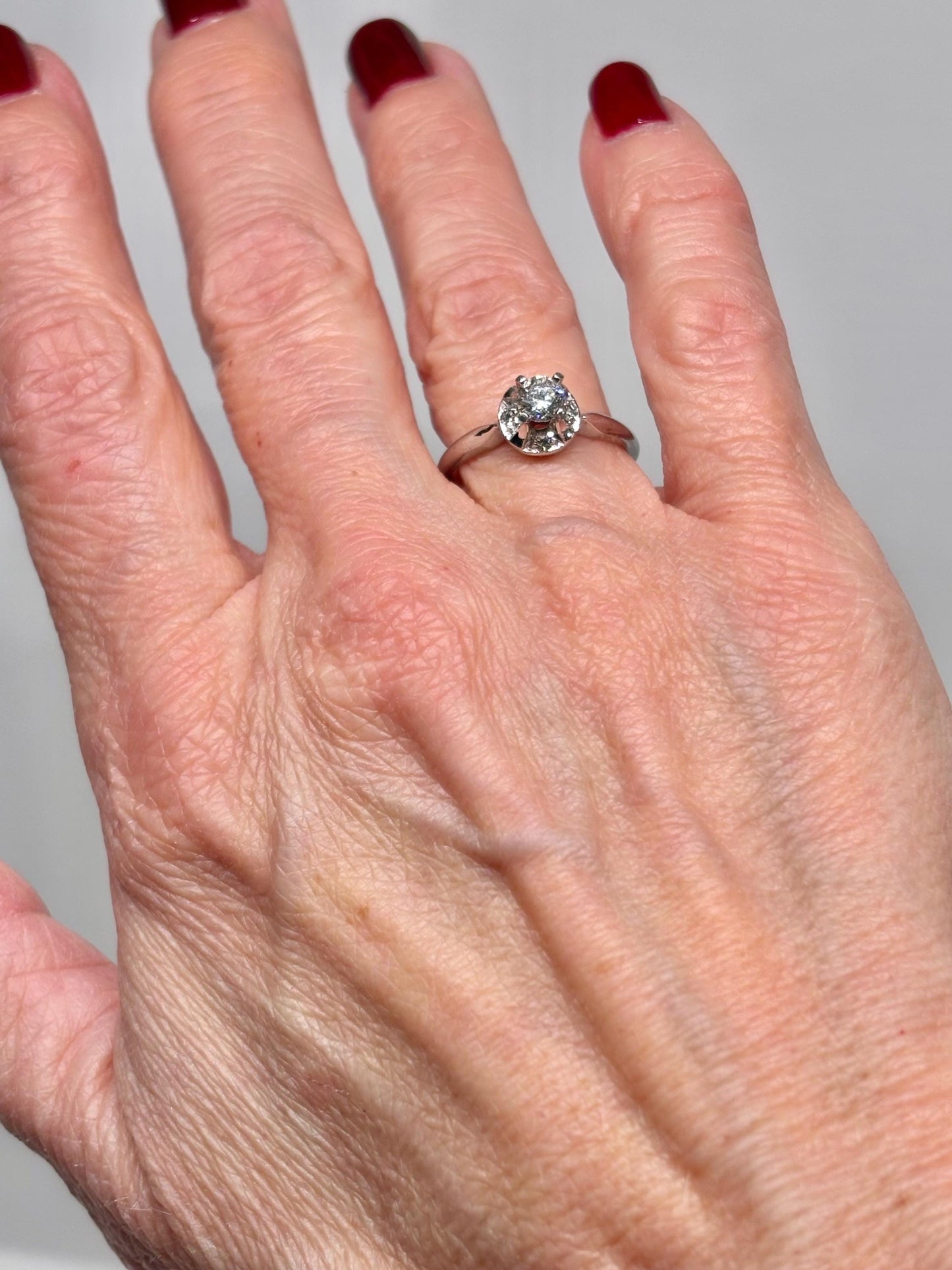 Vintage 14k White Gold Diamond Ring – Classic Mid-Century Solitaire with Halo Accent