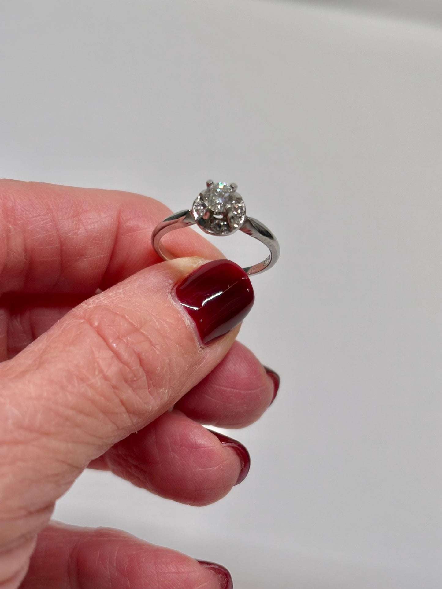 Vintage 14k White Gold Diamond Ring – Classic Mid-Century Solitaire with Halo Accent