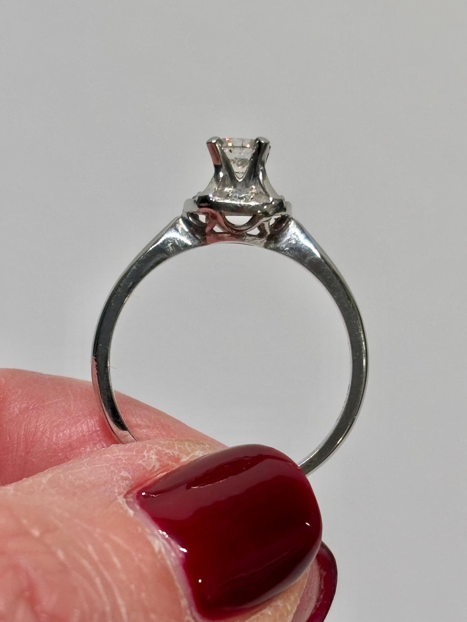 Vintage 14k White Gold Diamond Ring – Classic Mid-Century Solitaire with Halo Accent