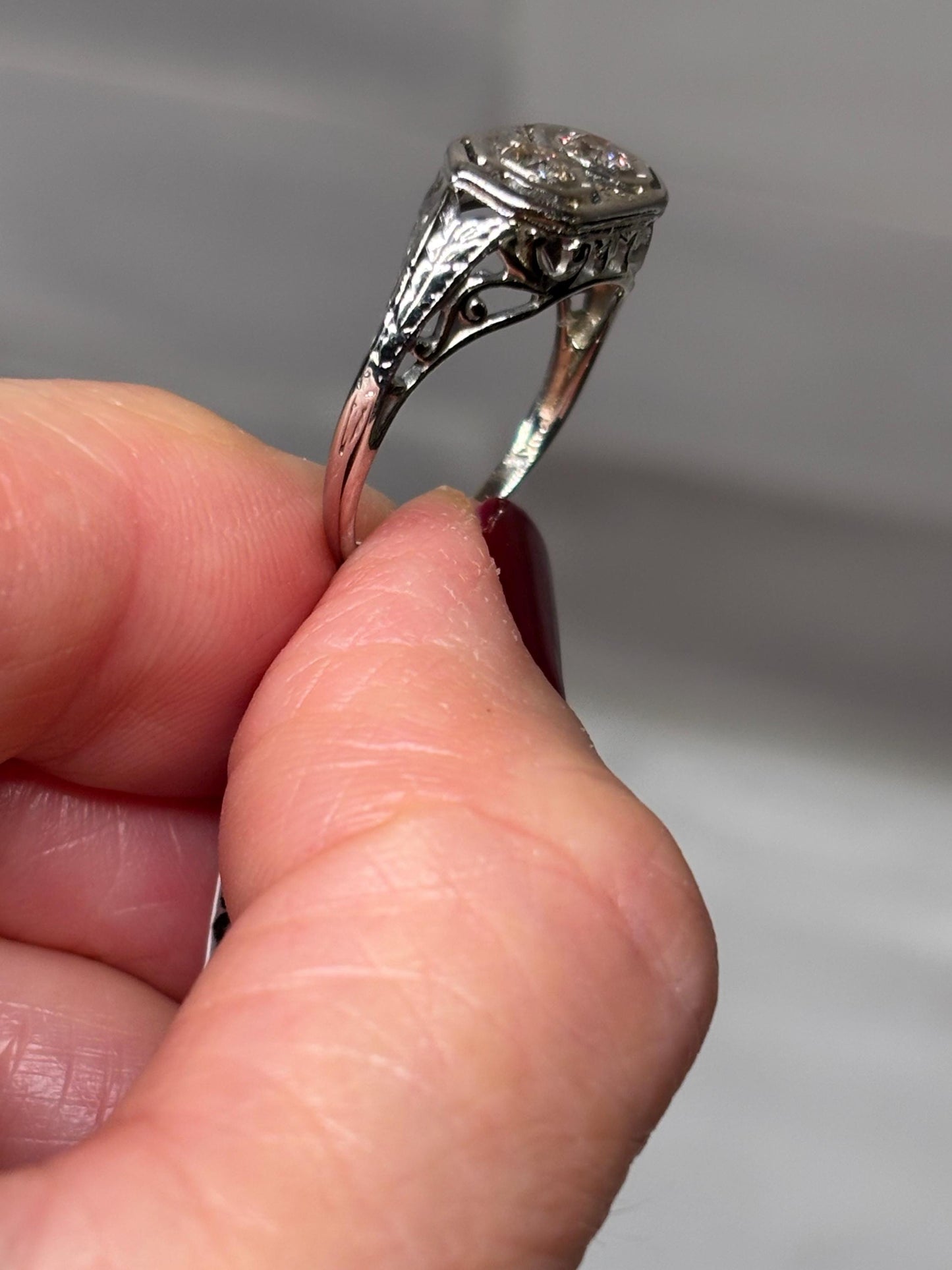 Vintage 14k White Gold Double Diamond Ring – Milgrain Octagon Setting Size 6 1/2