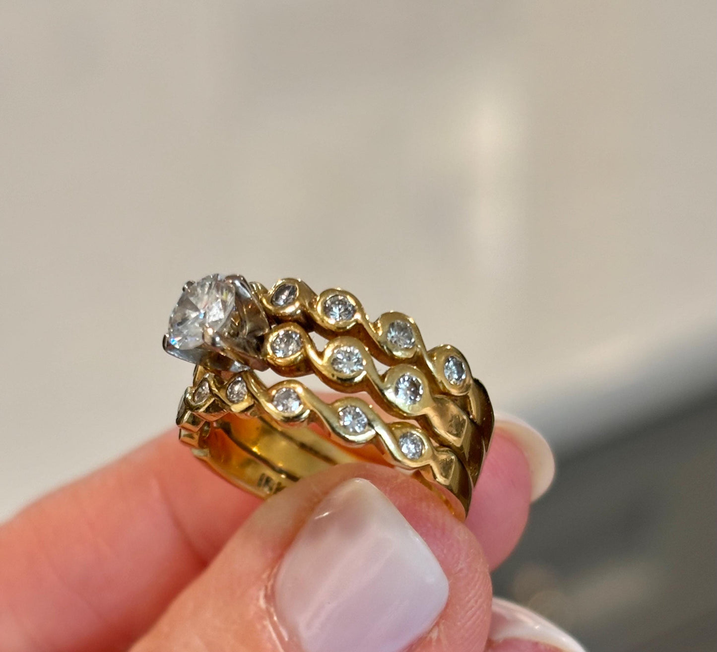 Vintage 18K Yellow Gold Diamond Ring | Braided Band