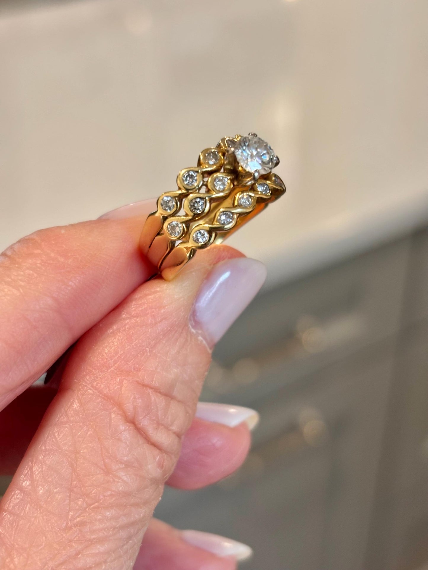 Vintage 18K Yellow Gold Diamond Ring | Braided Band