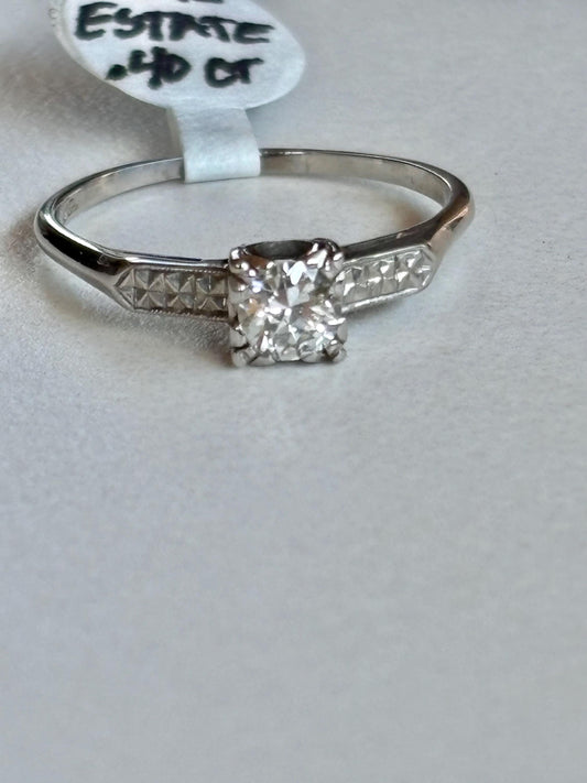 Vintage 18k White Gold Diamond Engagement Ring
