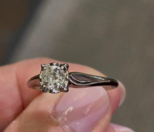 Vintage 1950’s  1/2 ct Diamond Engagement Ring Curved 14k White Gold band