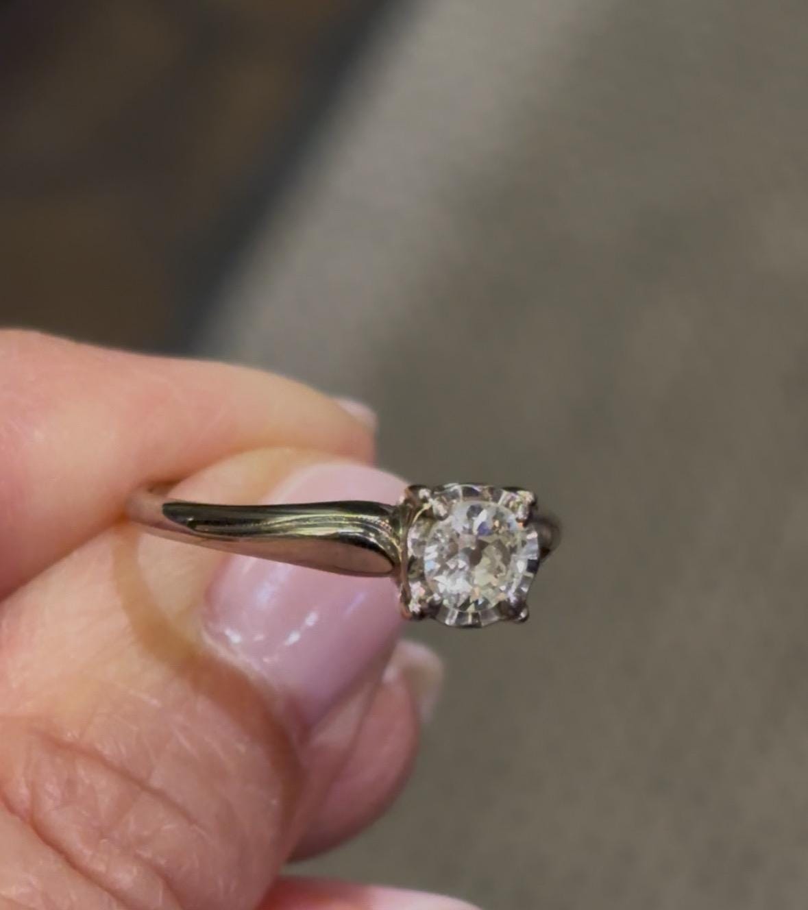Vintage 1950’s  1/2 ct Diamond Engagement Ring Curved 14k White Gold band