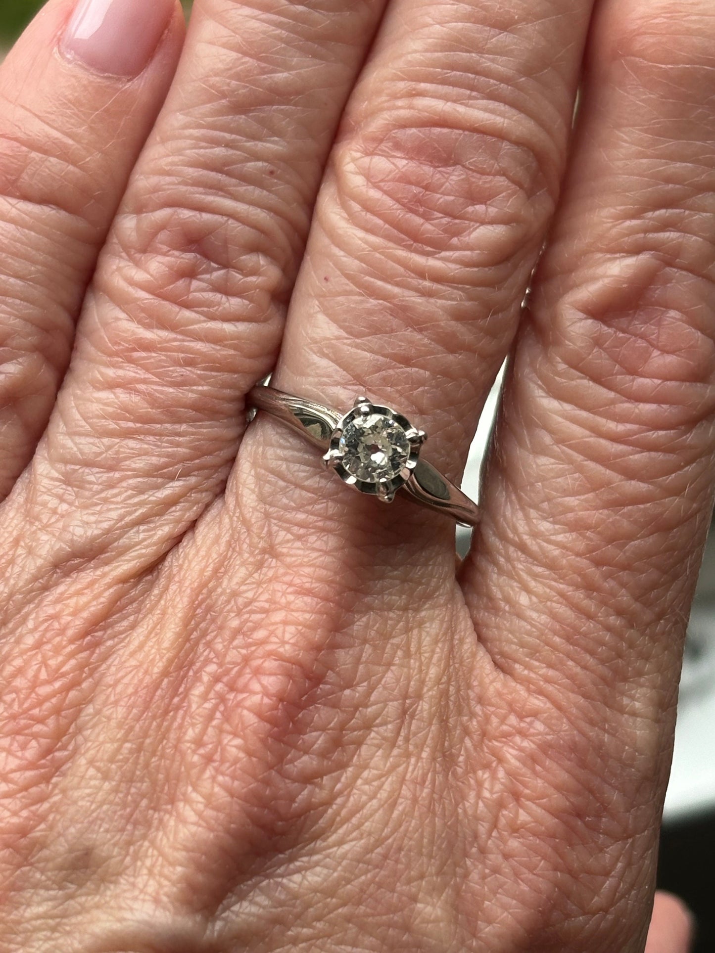 Vintage 1950’s  1/2 ct Diamond Engagement Ring Curved 14k White Gold band