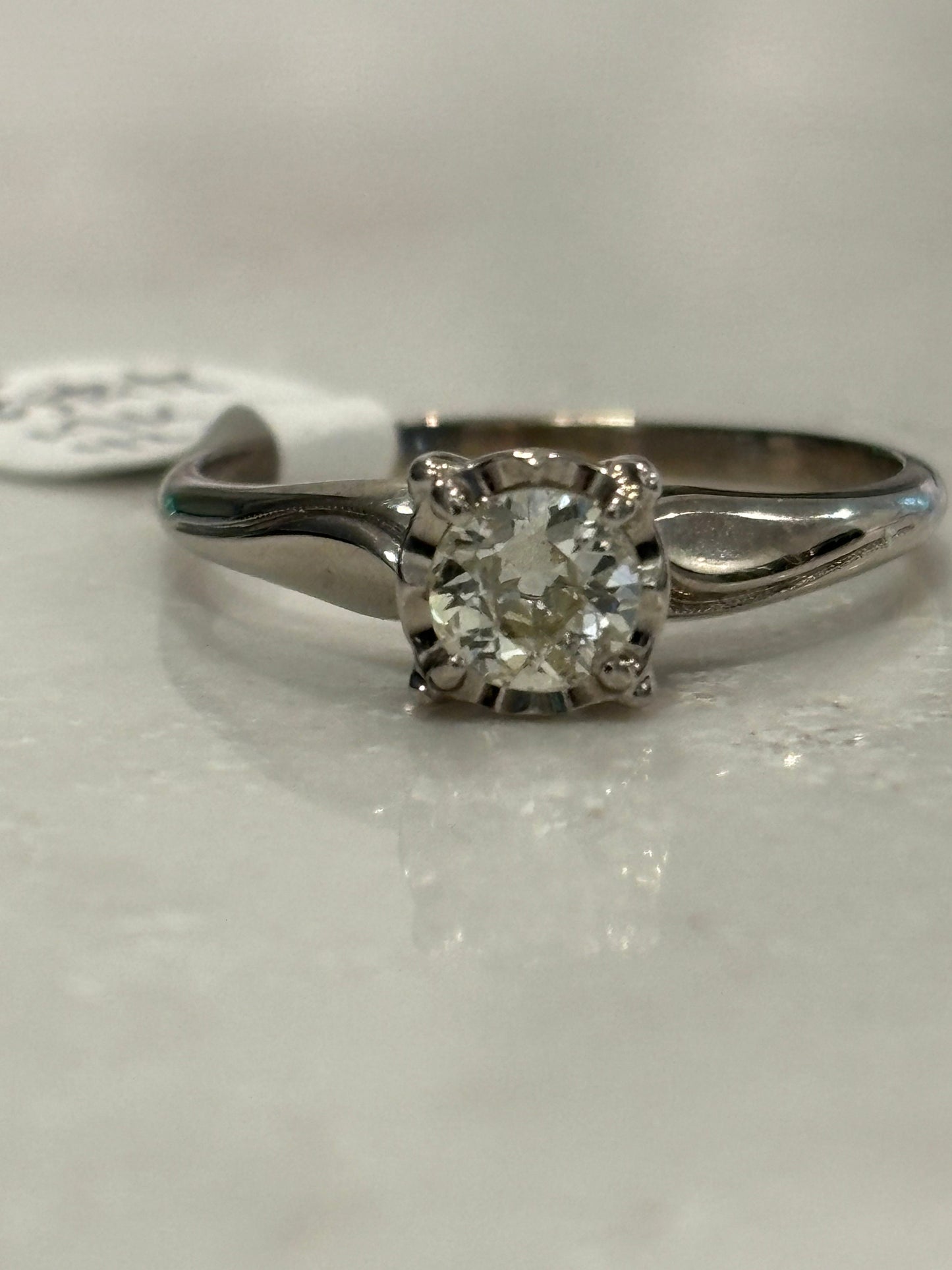Vintage 1950’s  1/2 ct Diamond Engagement Ring Curved 14k White Gold band