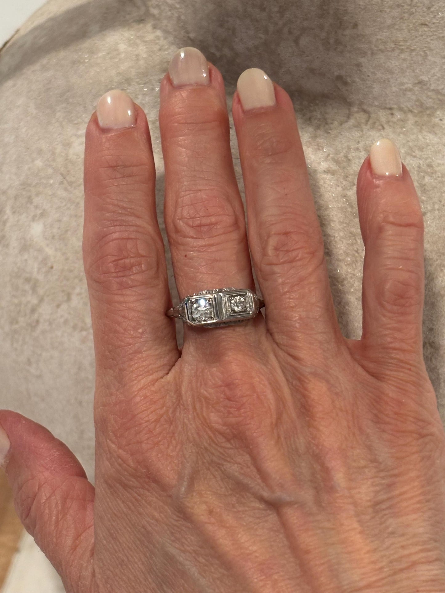 Vintage ‘20s Double Diamond  Ring 18k