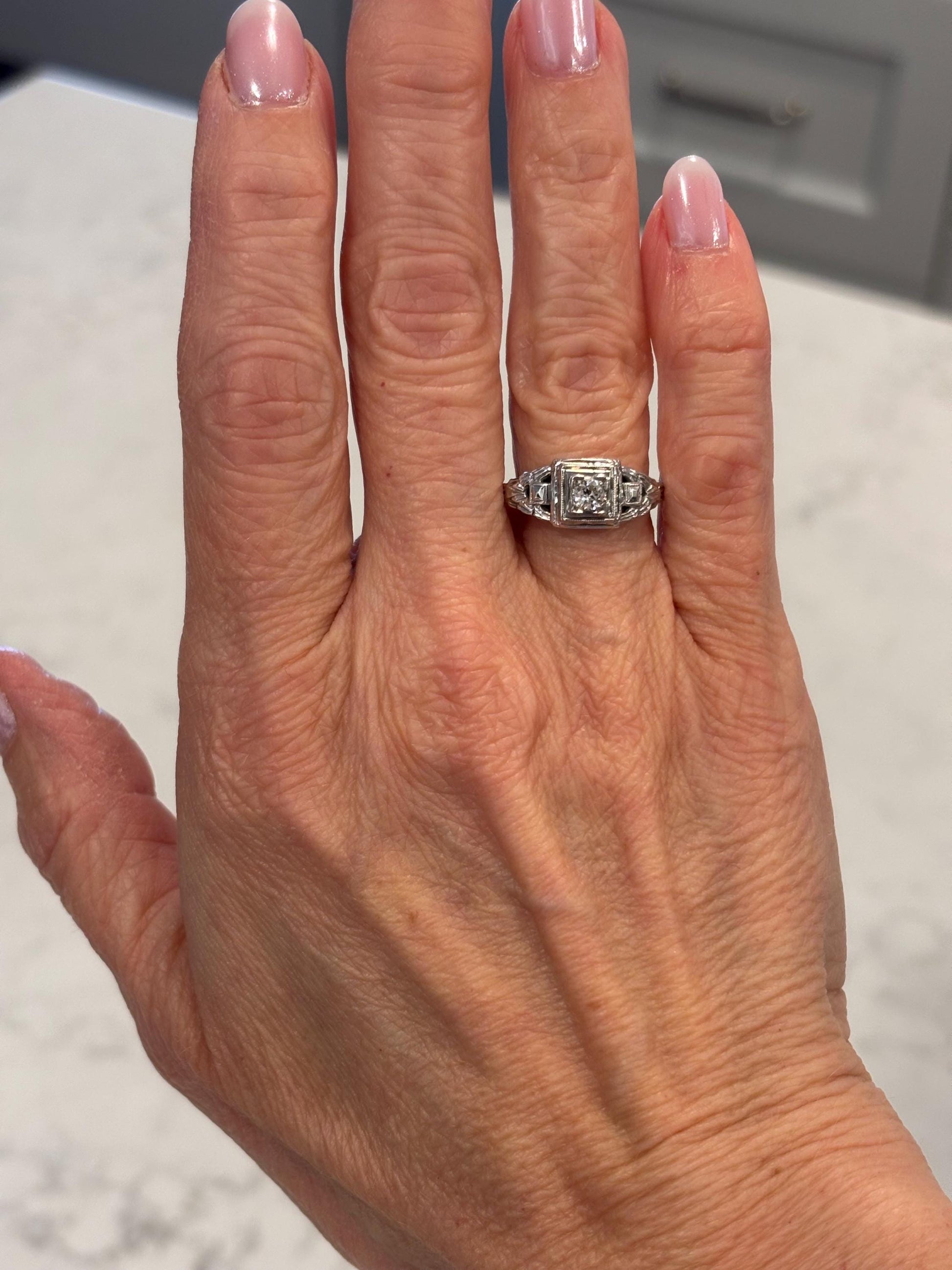 Vintage 30’s Diamond Wedding Ring 18k white gold