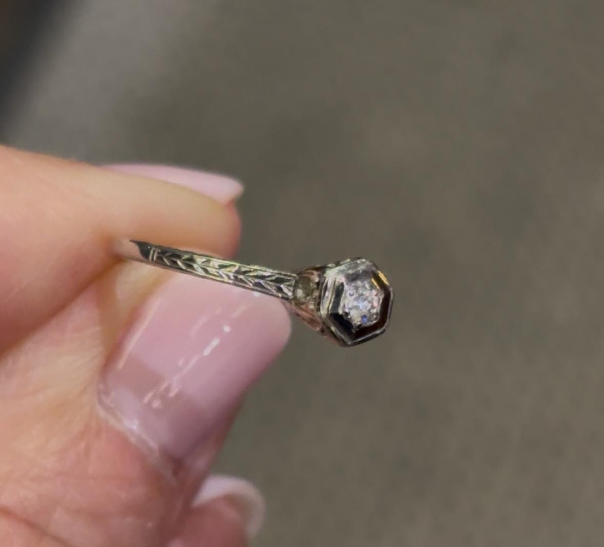 Vintage Art Deco Dainty Diamond Ring 14k