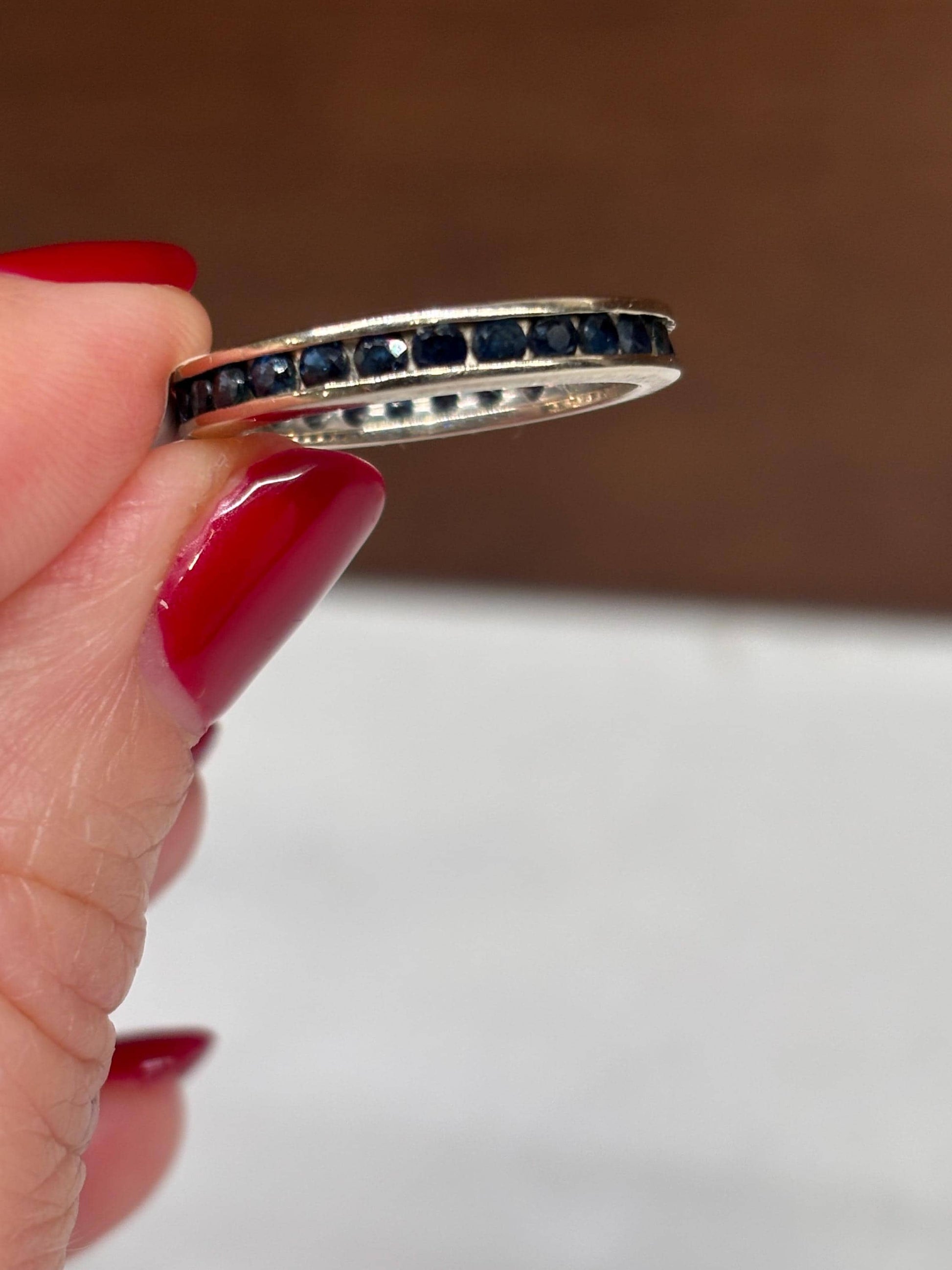 Vintage Channel Set  Sapphire Eternity Band 14k