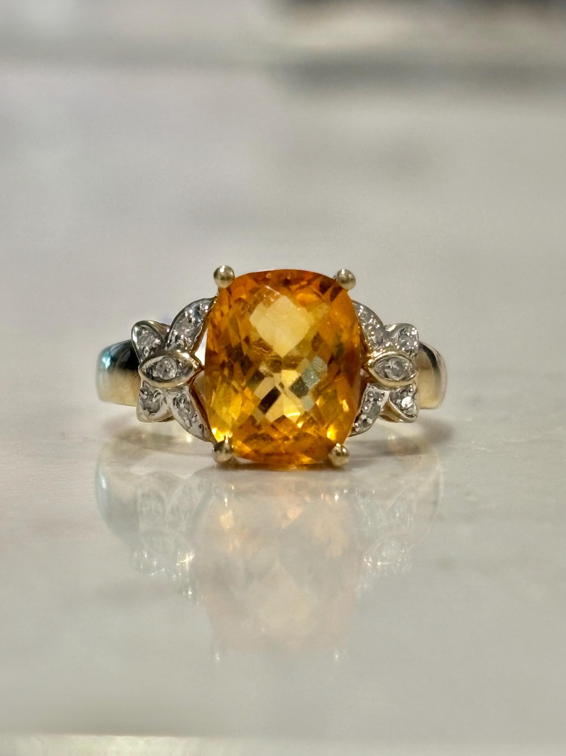 Vintage Citrine Diamond Accents Ring 10K