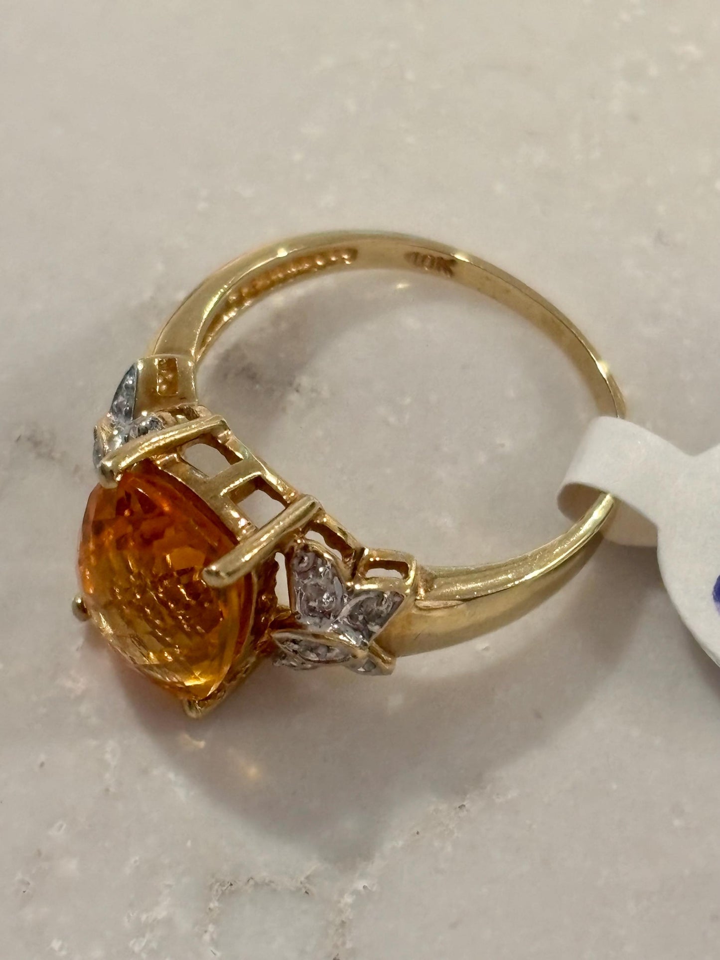 Vintage Citrine Diamond Accents Ring 10K