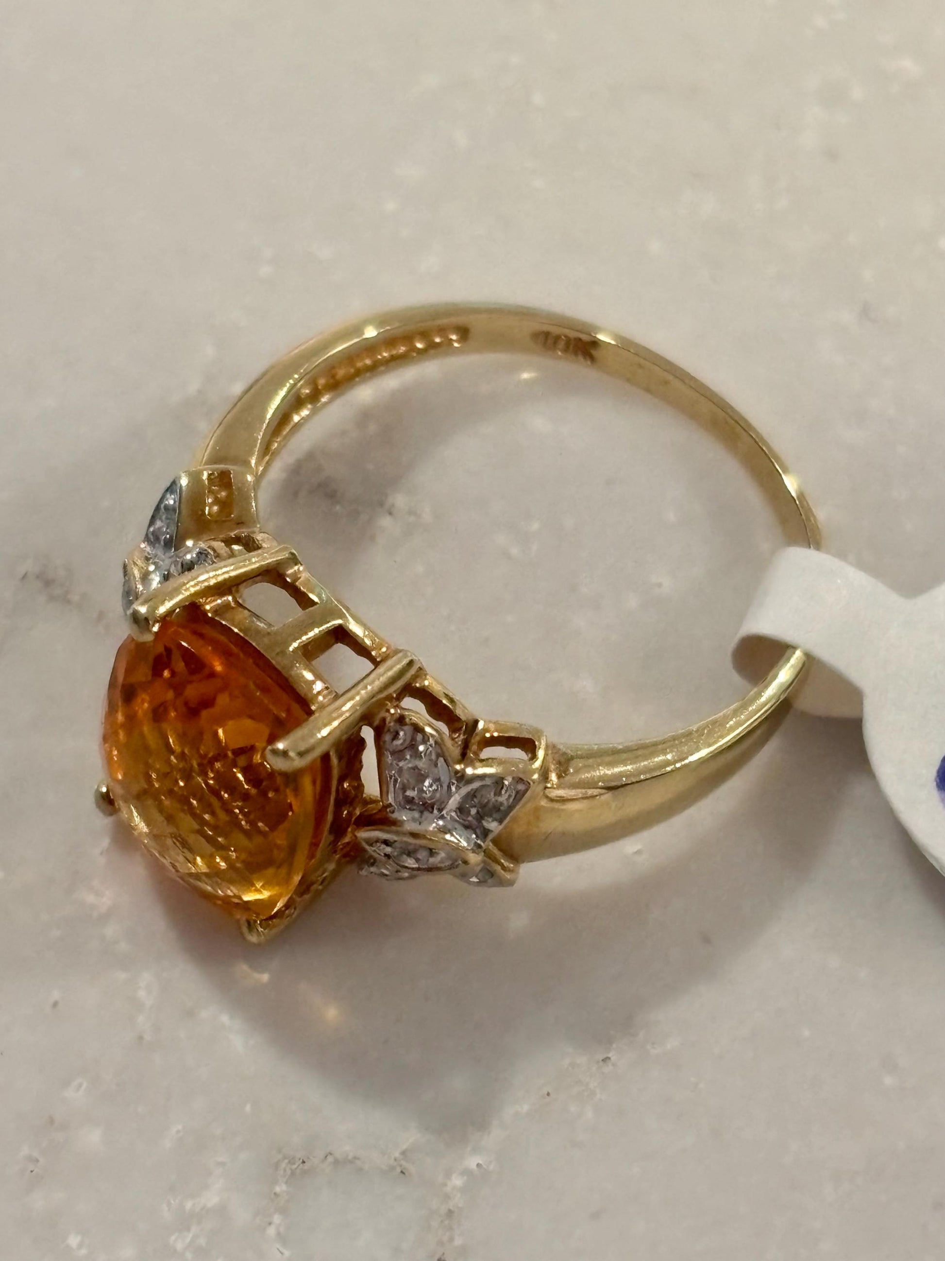 Vintage Citrine Diamond Accents Ring 10K